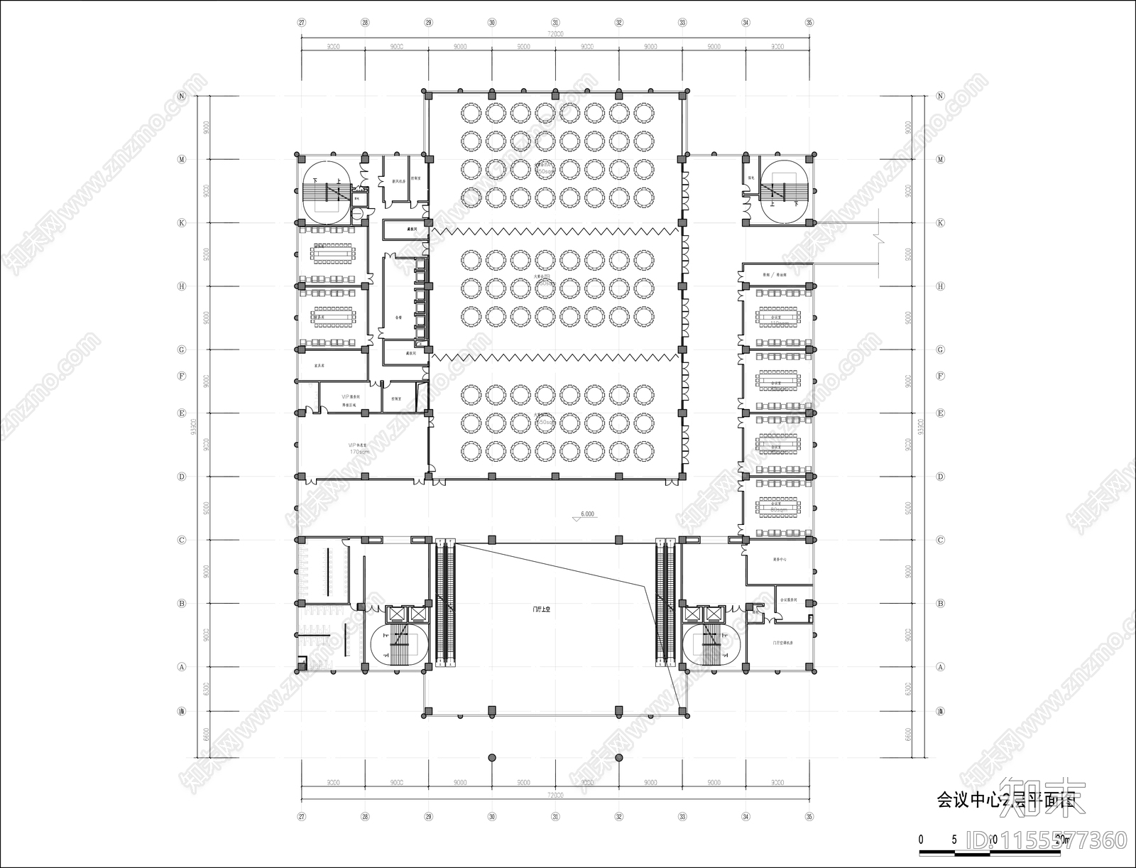 会议中心平面图cad施工图下载【ID:1155577360】