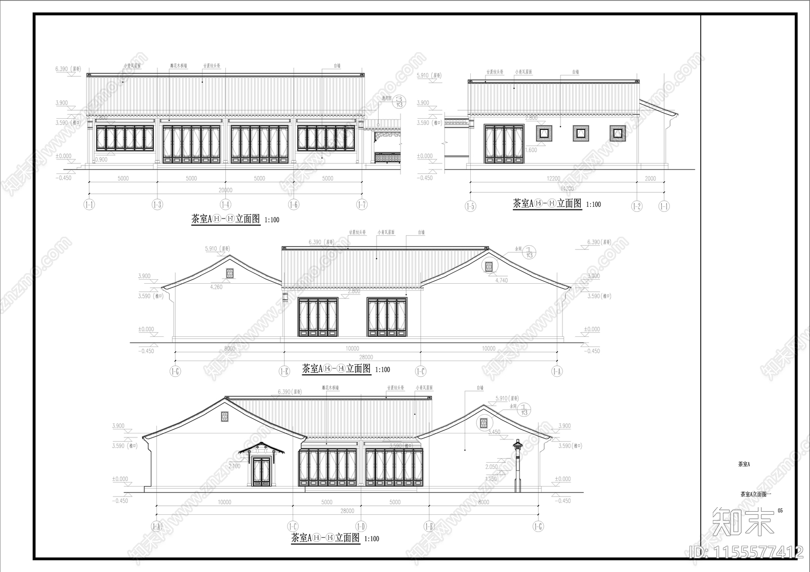 茶室A建筑cad施工图下载【ID:1155577412】