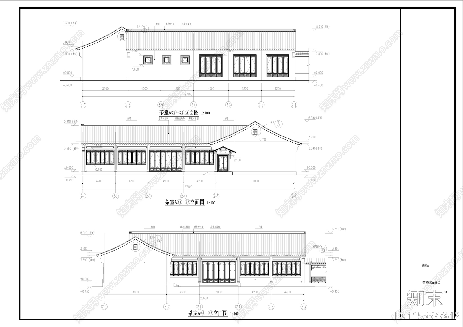 茶室A建筑cad施工图下载【ID:1155577412】