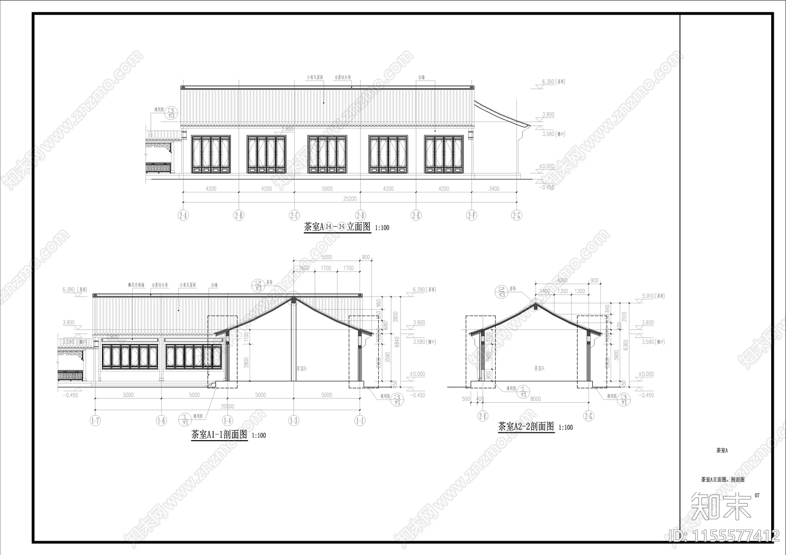 茶室A建筑cad施工图下载【ID:1155577412】