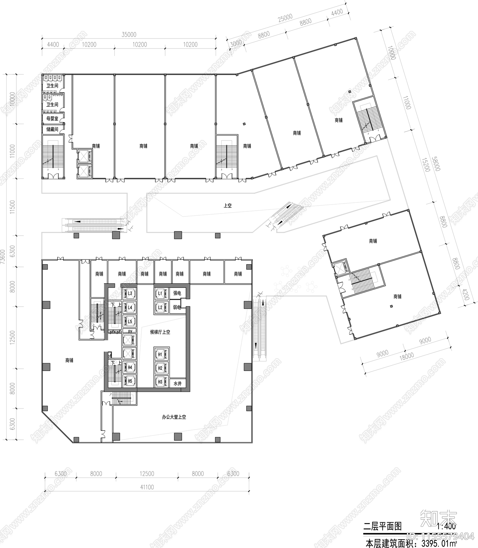 商业办公楼平面图cad施工图下载【ID:1155579404】