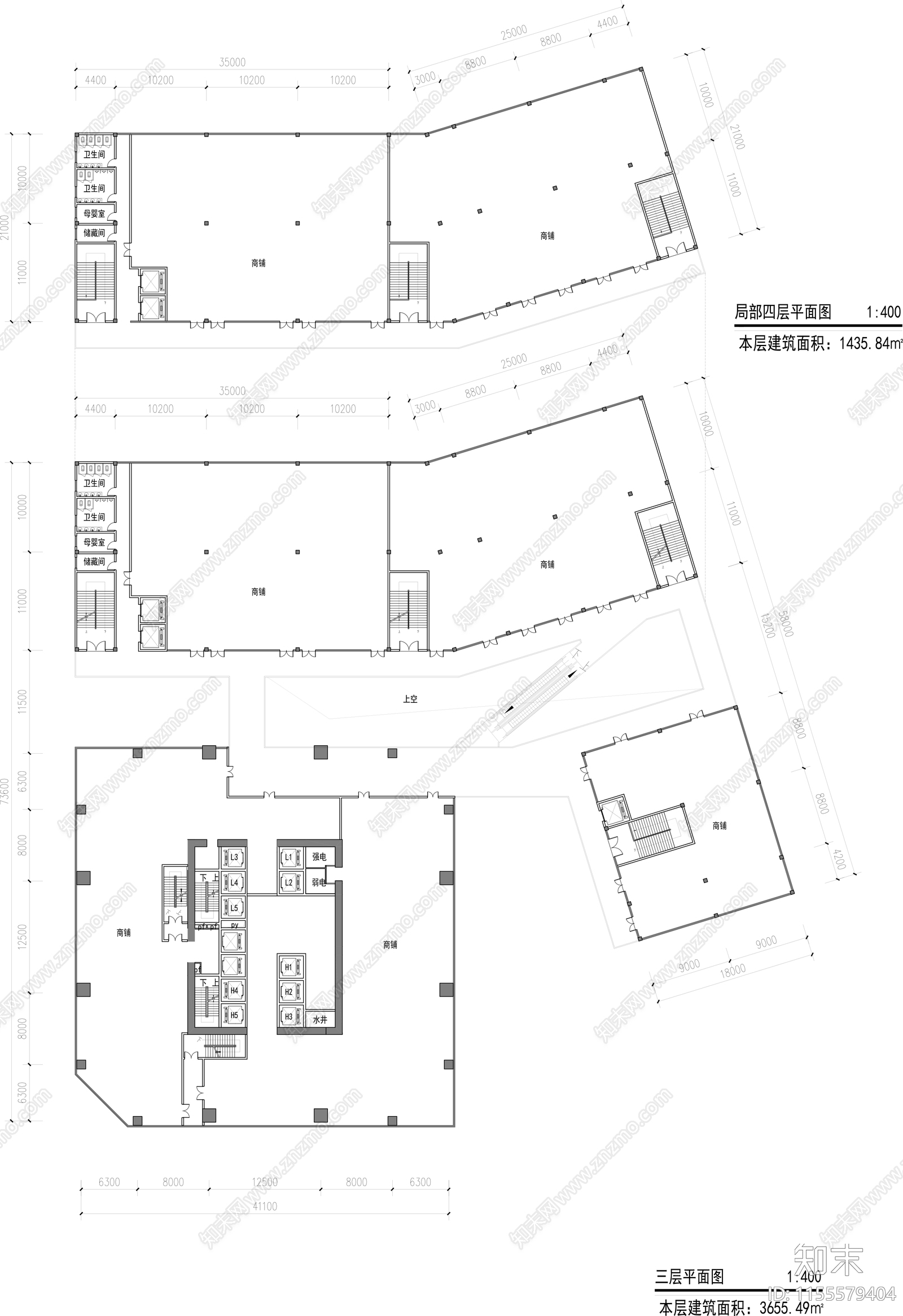 商业办公楼平面图cad施工图下载【ID:1155579404】