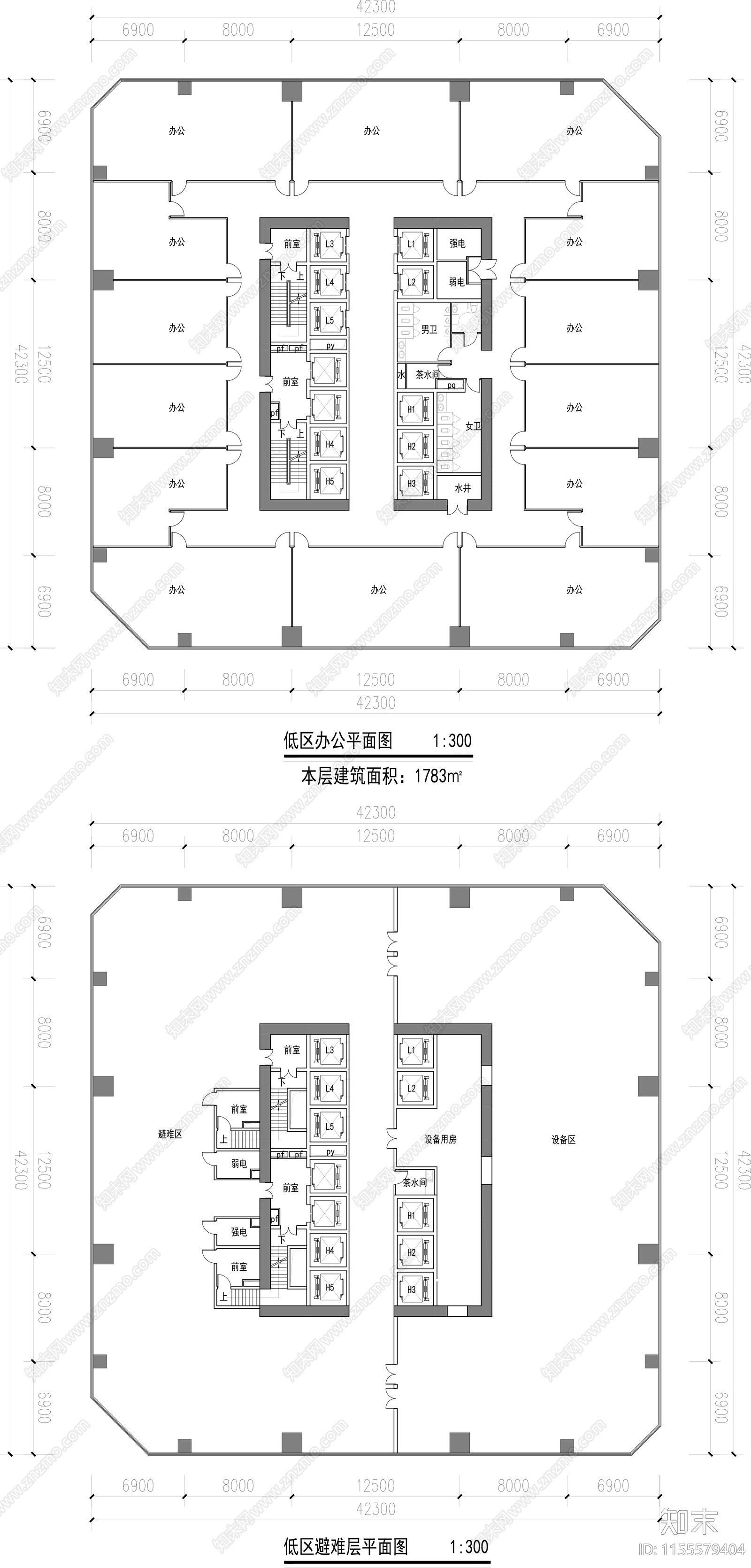 商业办公楼平面图cad施工图下载【ID:1155579404】