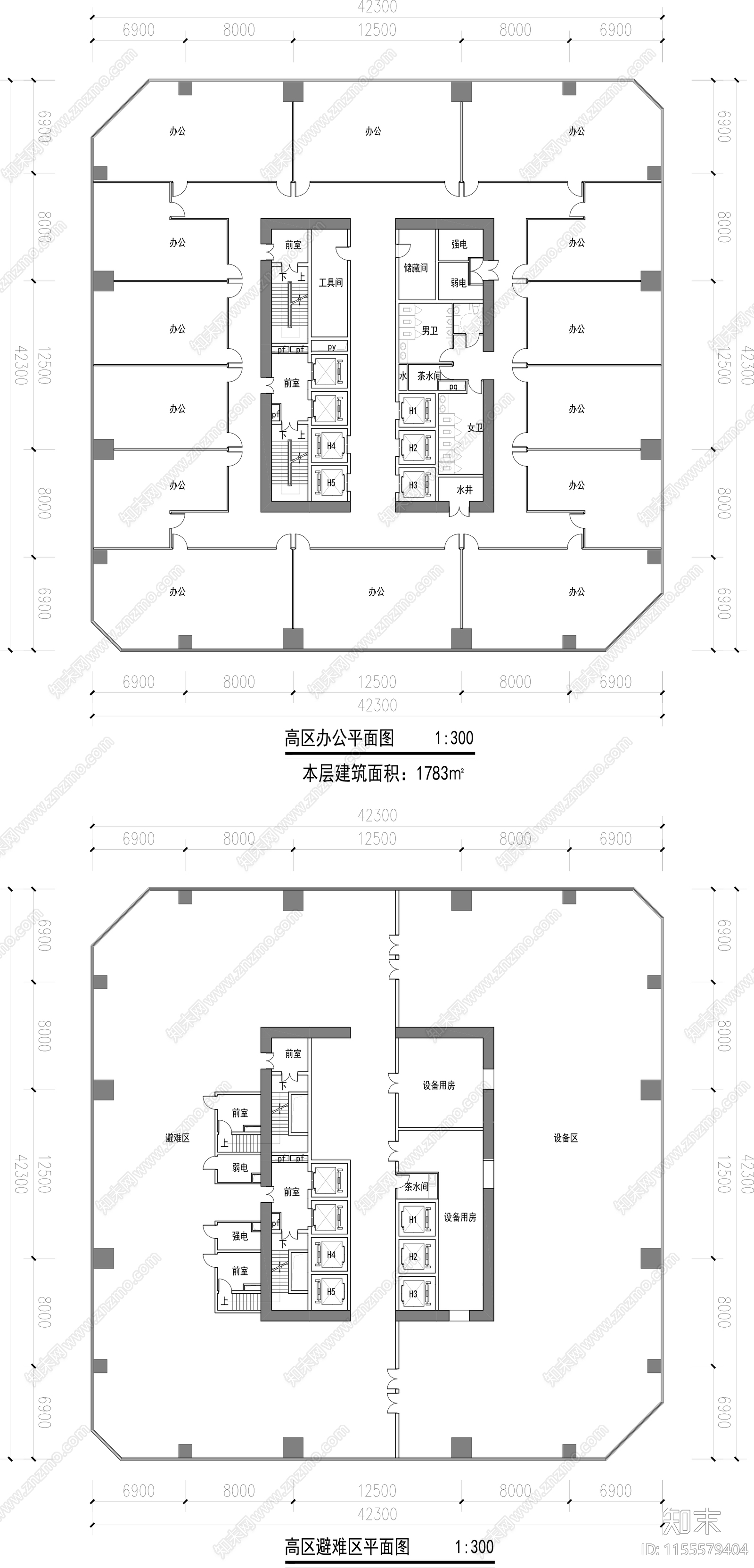 商业办公楼平面图cad施工图下载【ID:1155579404】