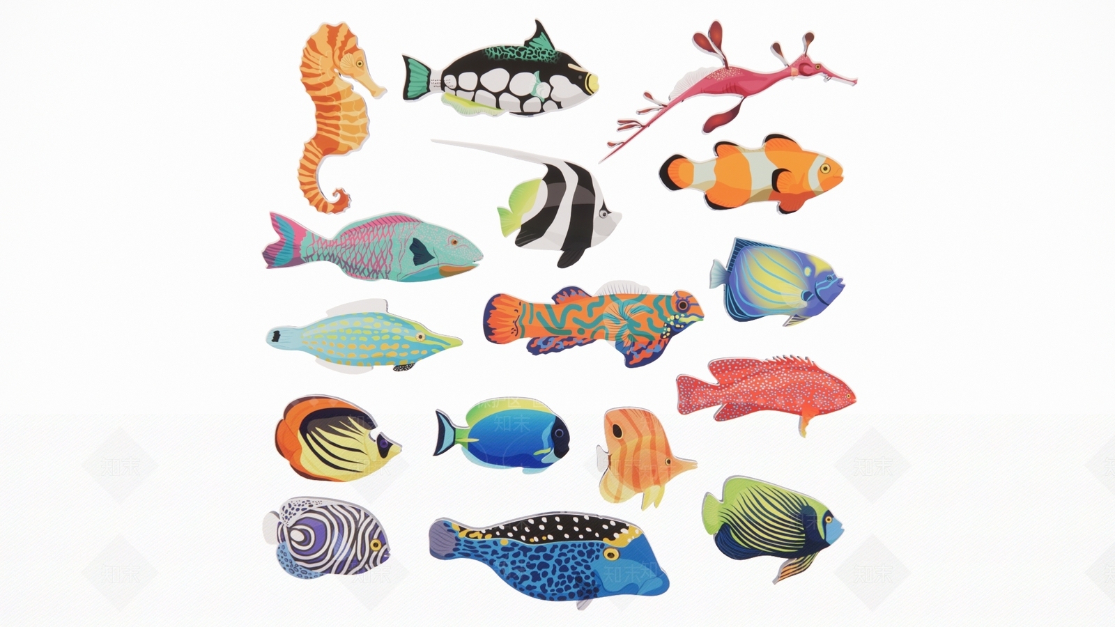 2D现代海洋鱼类热带鱼观赏鱼海底世界剪影SU模型下载【ID:1155580638】