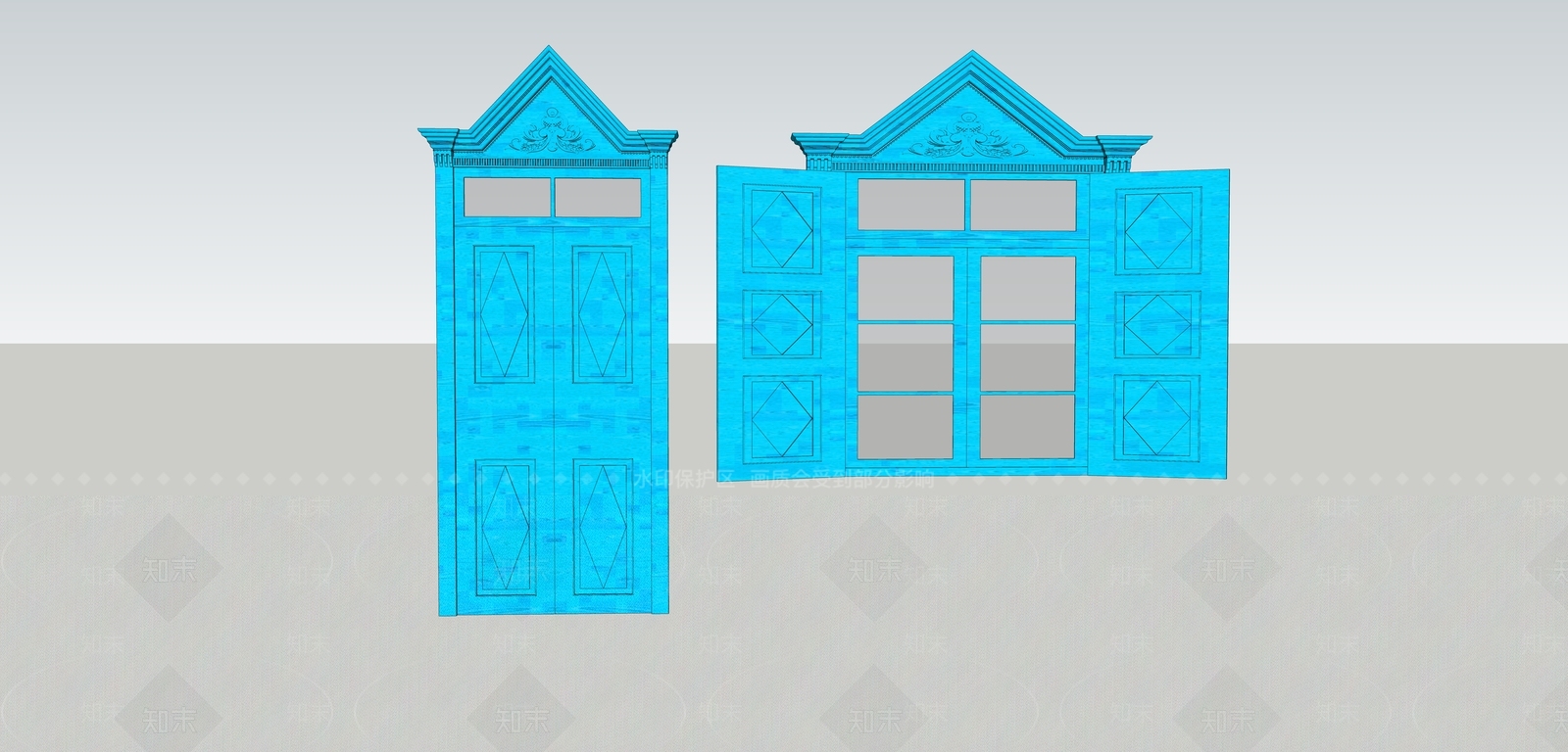 欧式维吾尔伊犁蓝风格双开门SU模型下载【ID:1155581259】