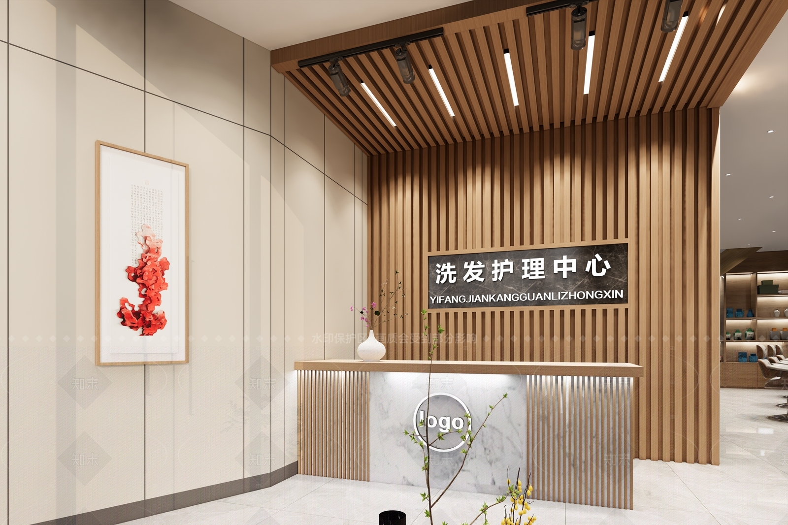 新中式理发店SU模型下载【ID:1155583570】