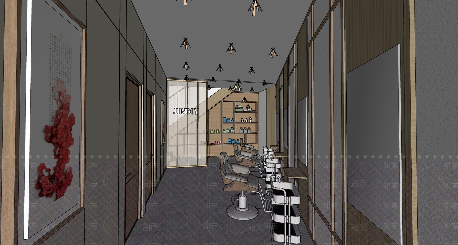 新中式理发店SU模型下载【ID:1155583570】
