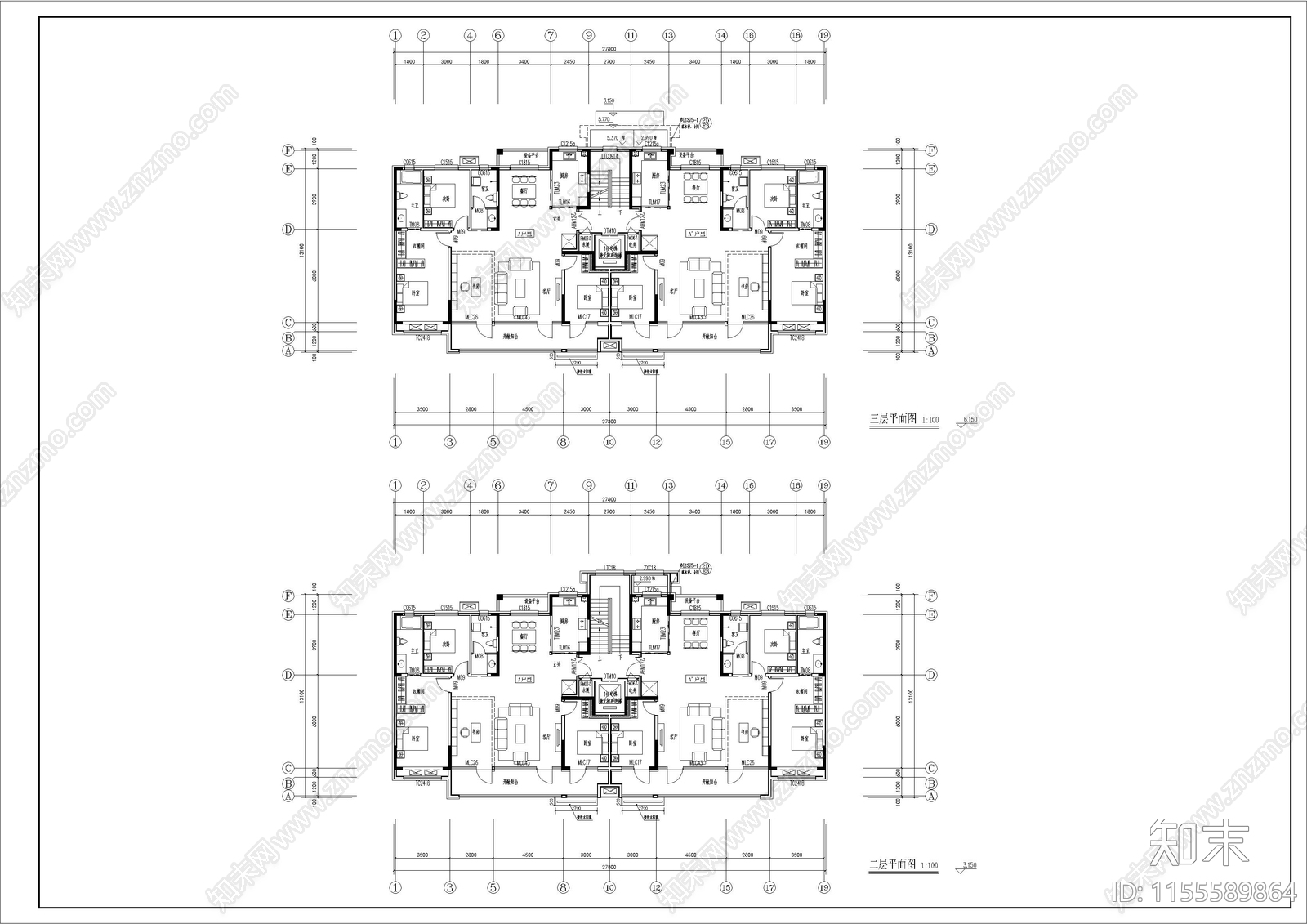 新古典风格洋房住宅cad施工图下载【ID:1155589864】