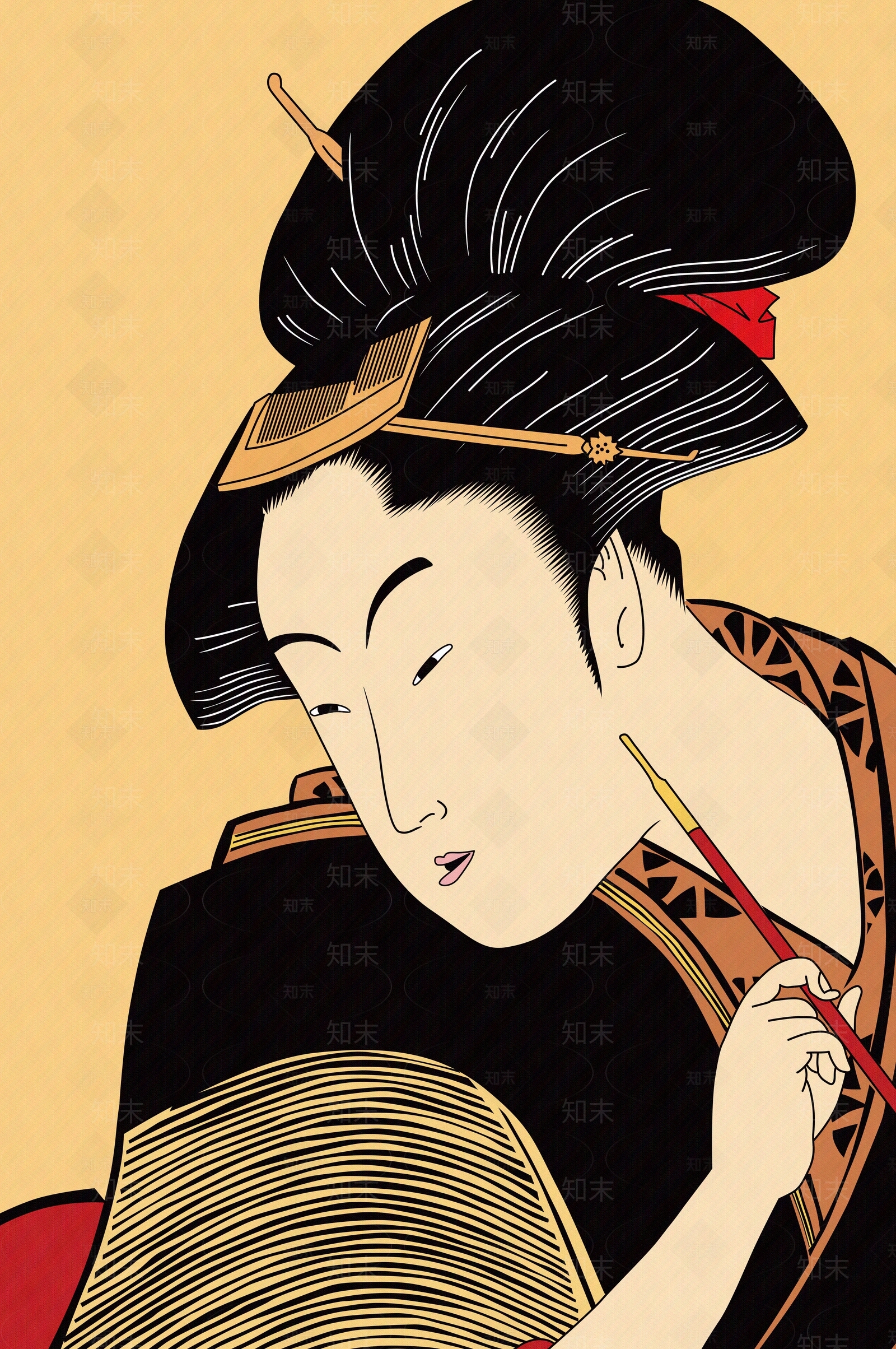 日式浮世绘和服人物装饰画贴图下载【ID:1155593115】