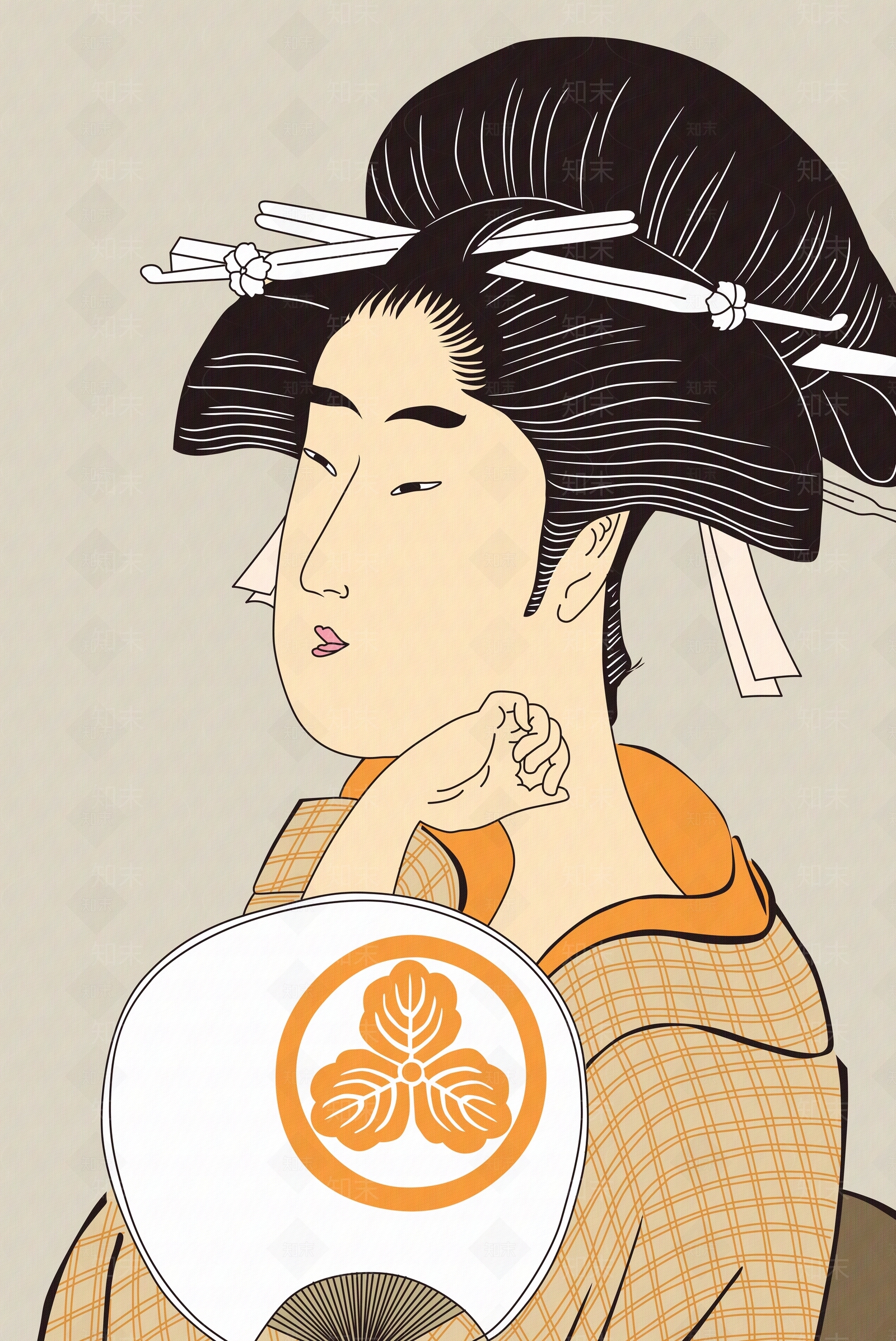 日式浮世绘和服人物装饰画贴图下载【ID:1155593653】