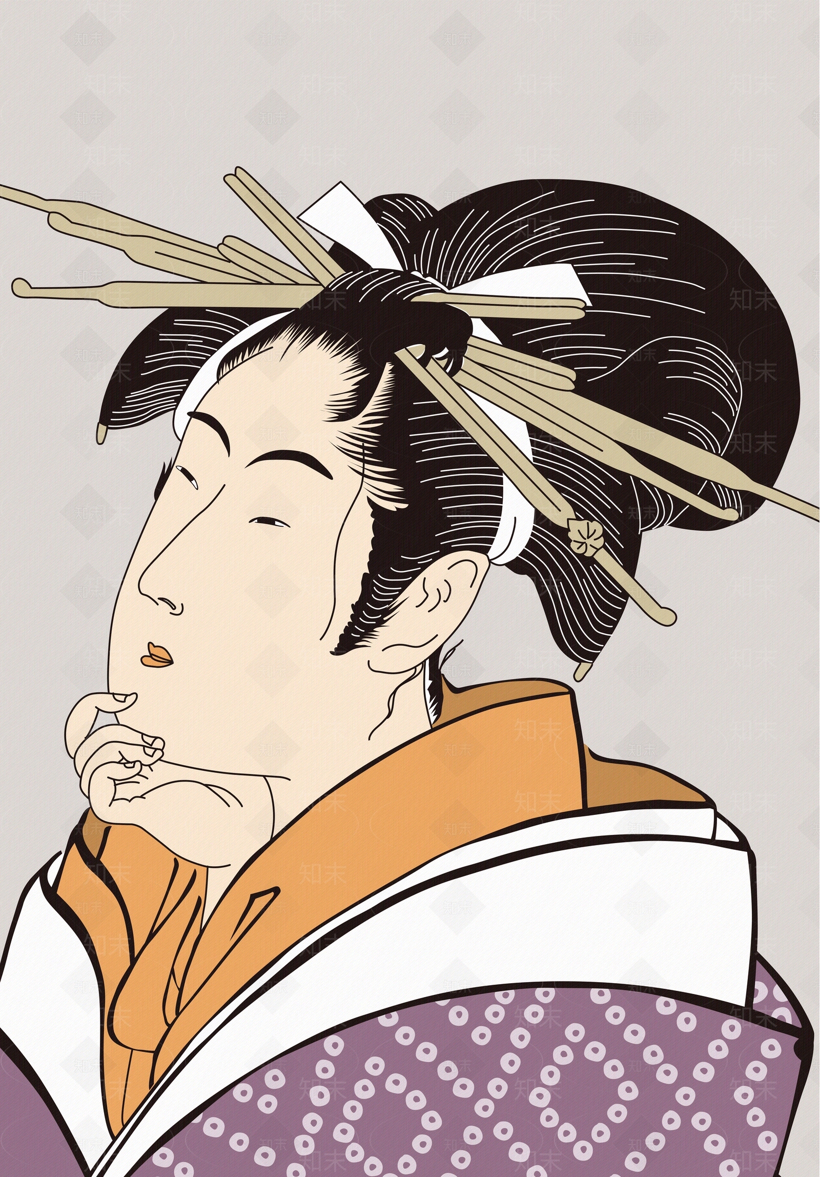 日式浮世绘和服人物装饰画贴图下载【ID:1155593860】