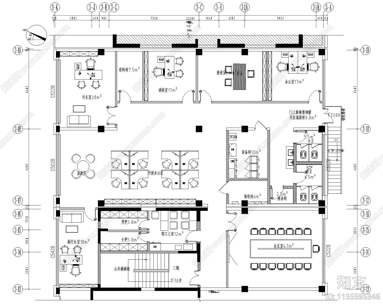 800㎡恒丰银行营业办公装施工图下载【ID:1155595346】