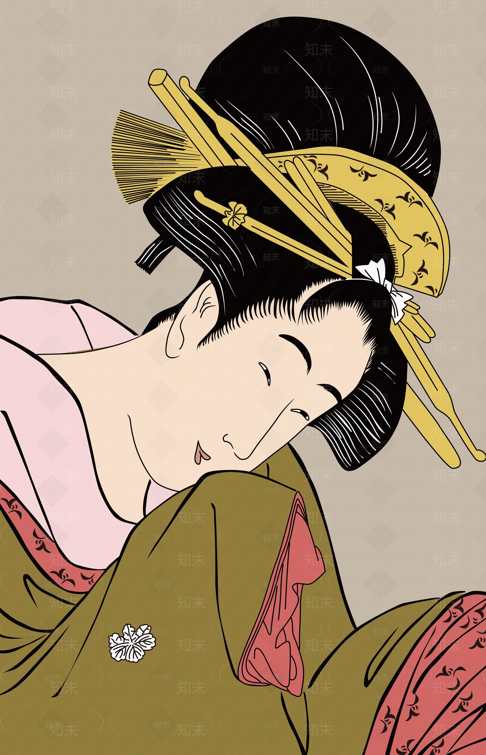日式浮世绘和服人物装饰画贴图下载【ID:1155594762】