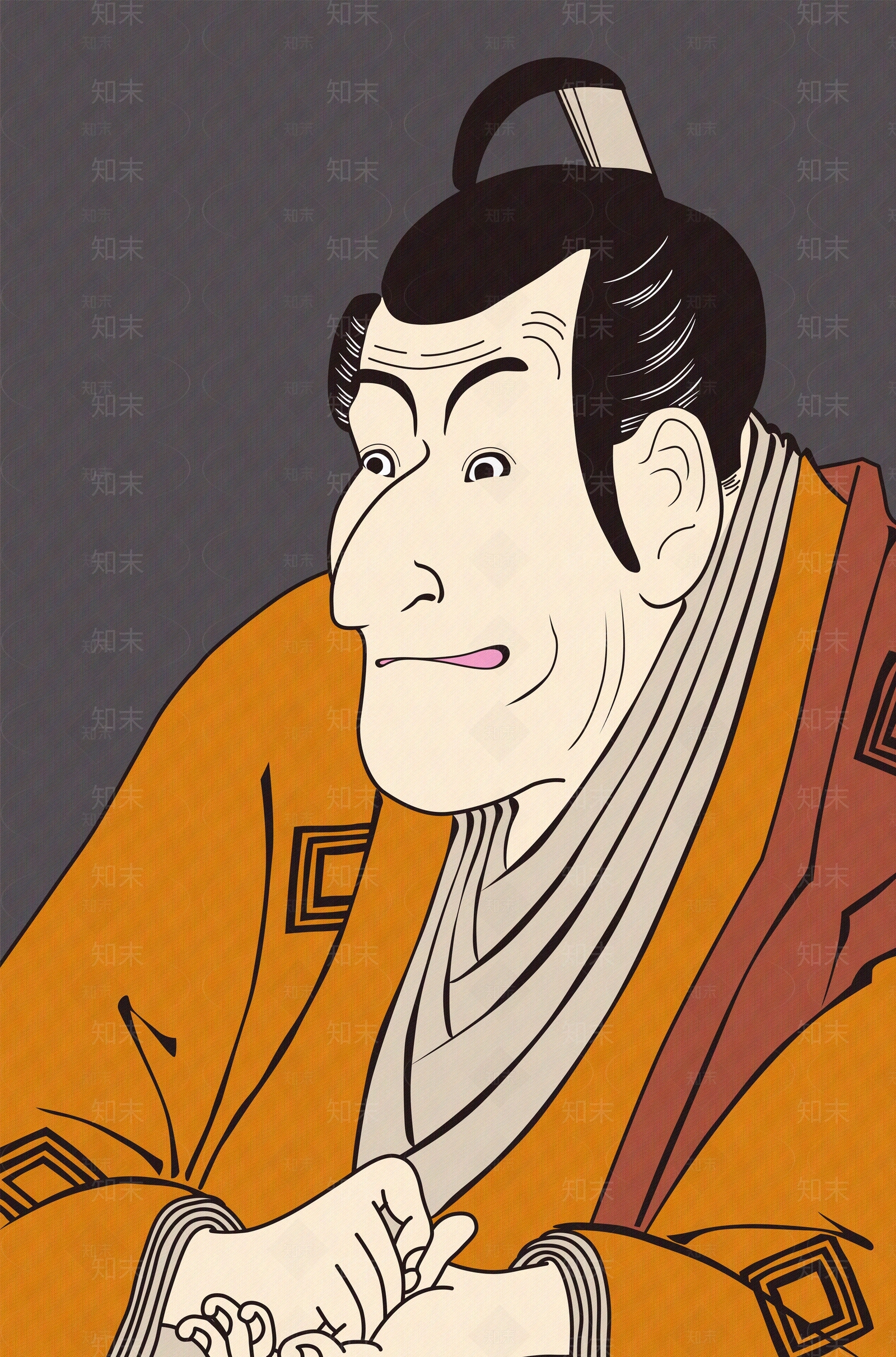 日式浮世绘和服武士人物装饰画贴图下载【ID:1155595503】