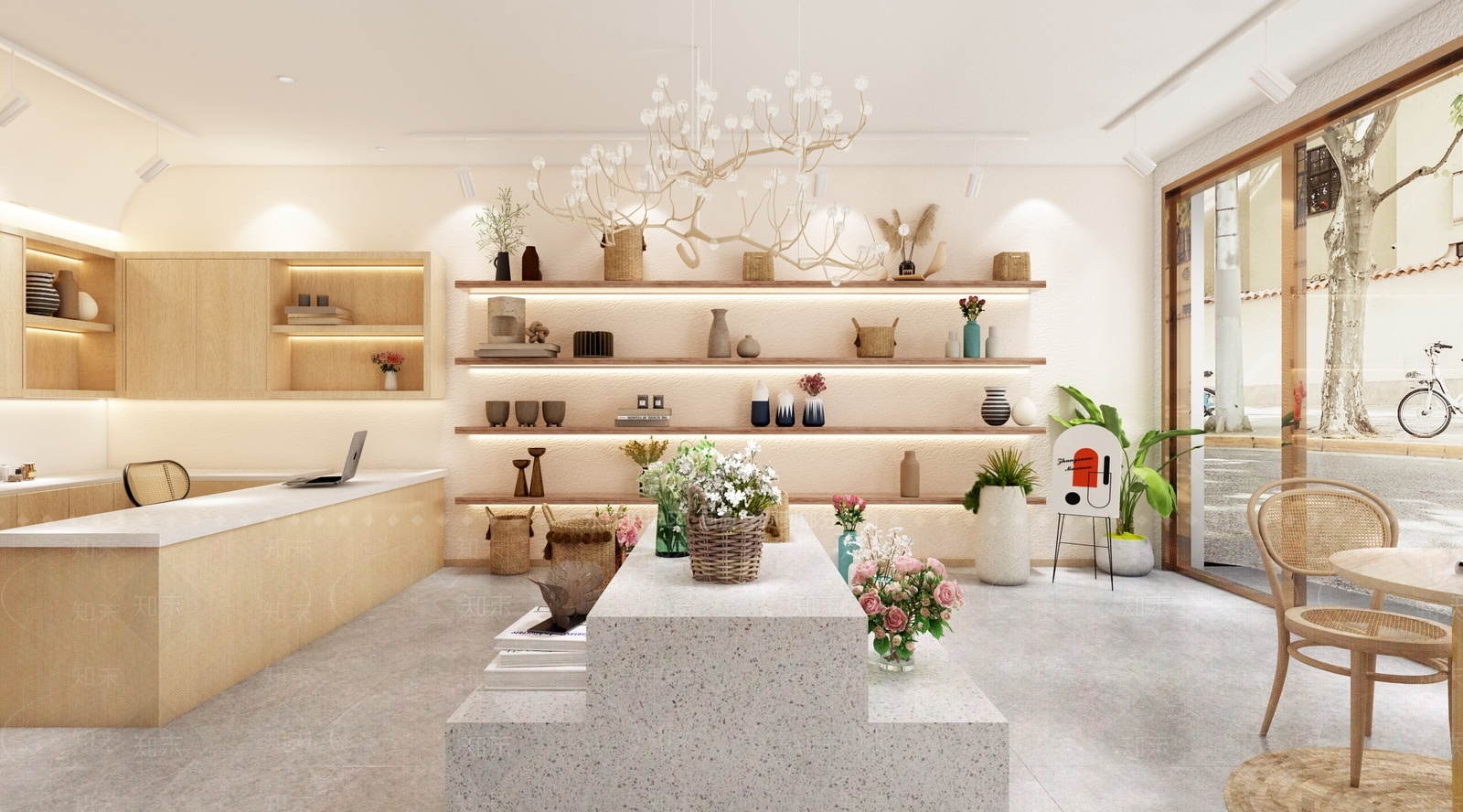 现代奶油风花店3D模型下载【ID:1155598535】