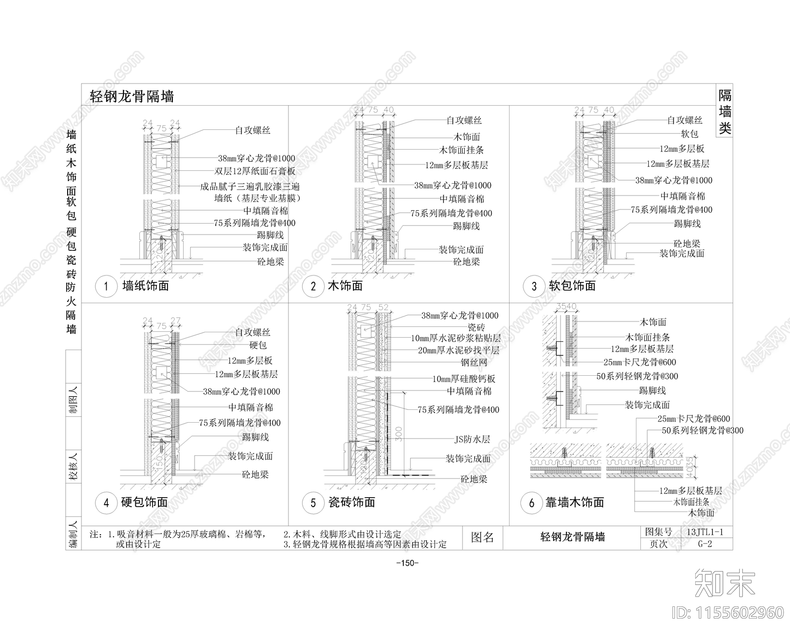 轻钢龙骨隔墙节点大样施工图下载【ID:1155602960】