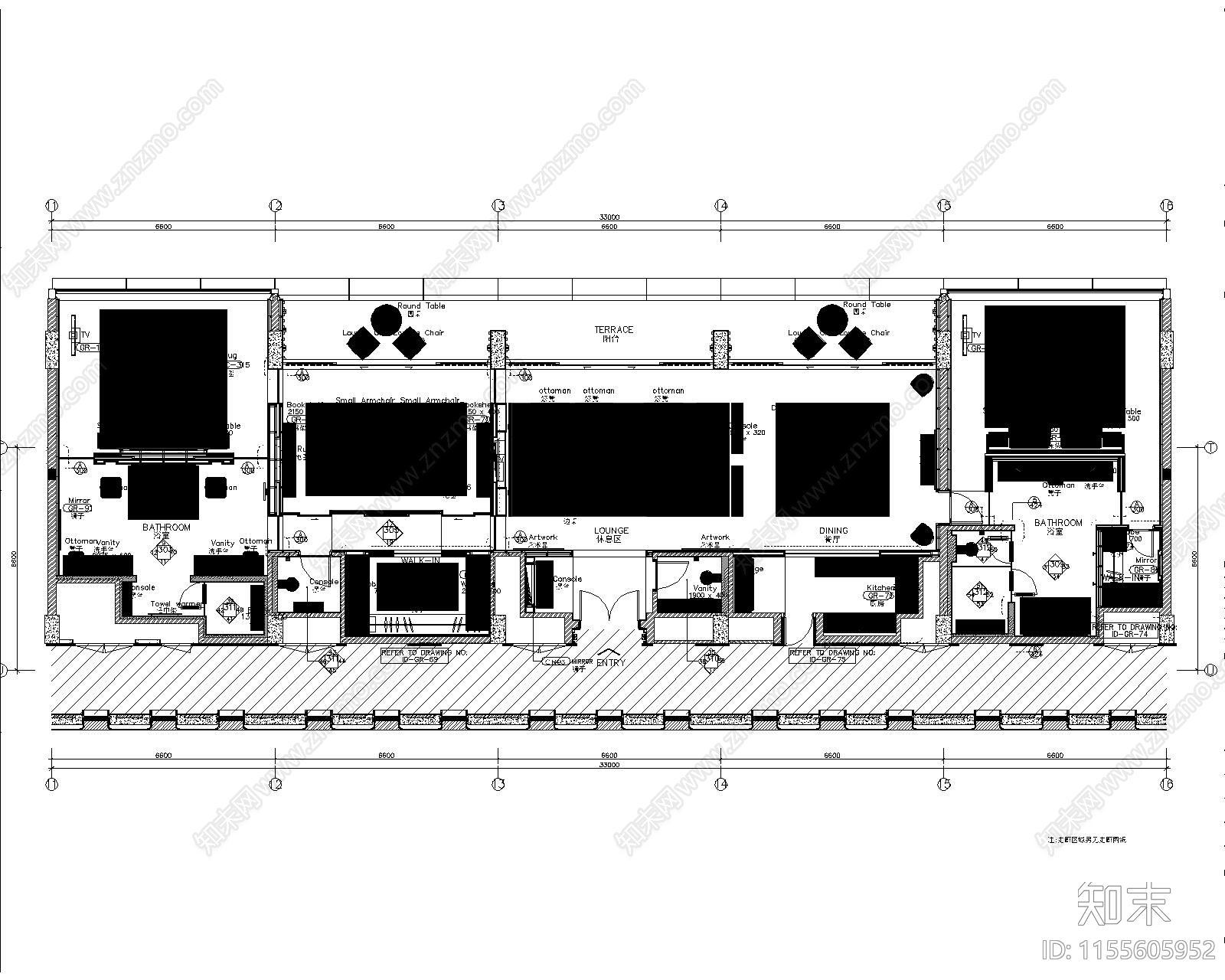酒店空间cad施工图下载【ID:1155605952】