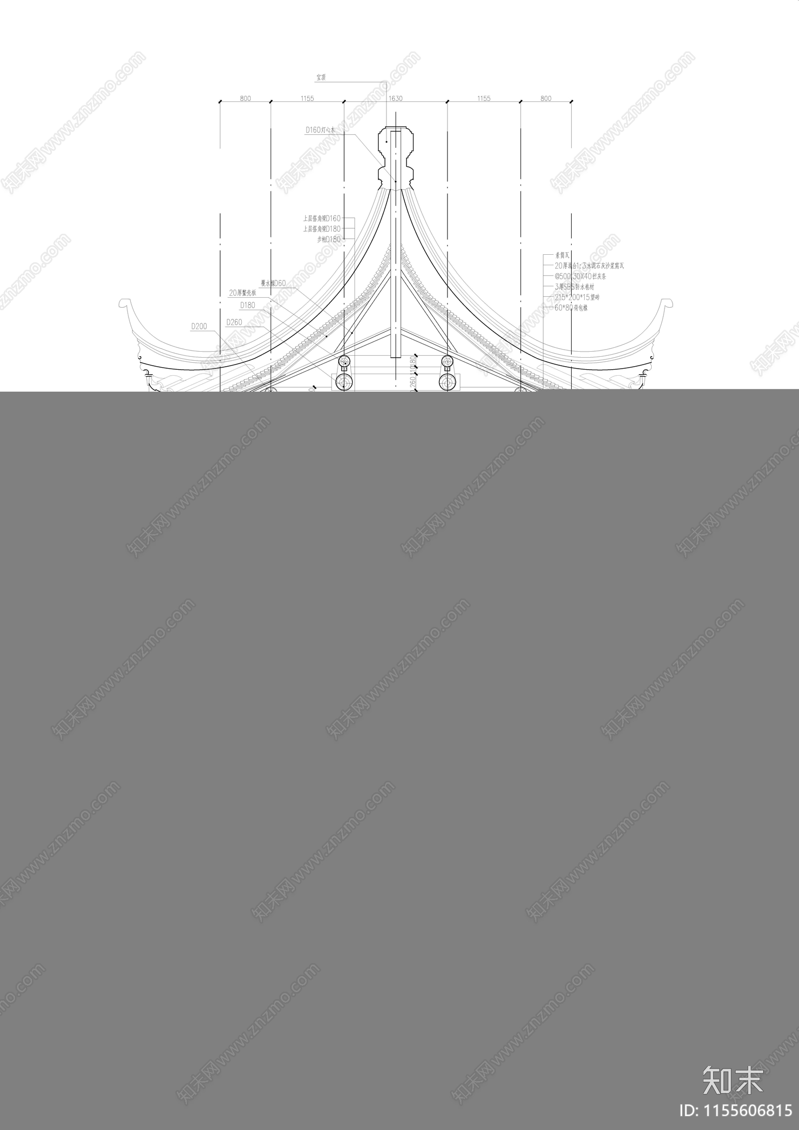 八角重檐亭cad施工图下载【ID:1155606815】