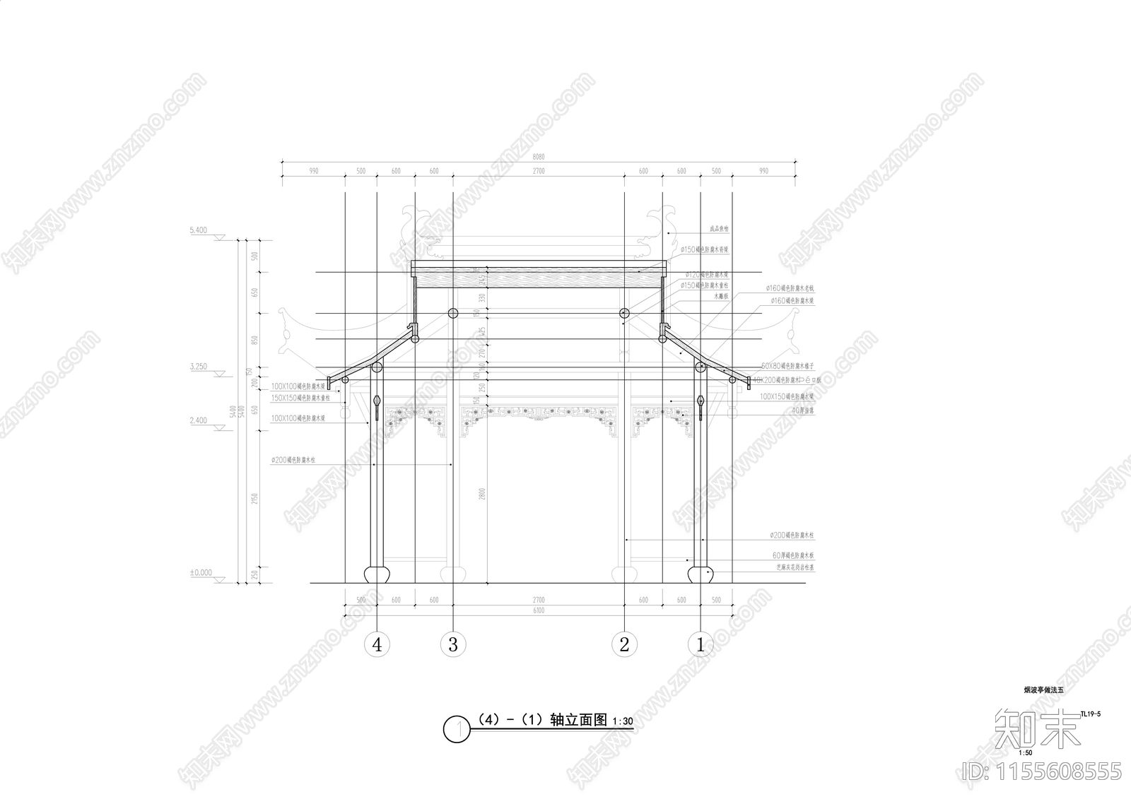 烟波亭cad施工图下载【ID:1155608555】