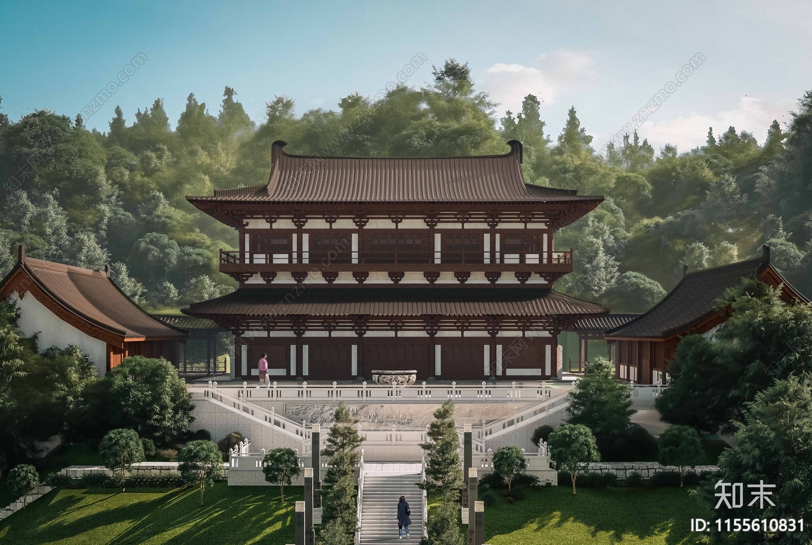 中式寺庙建筑SU模型下载【ID:1155610831】