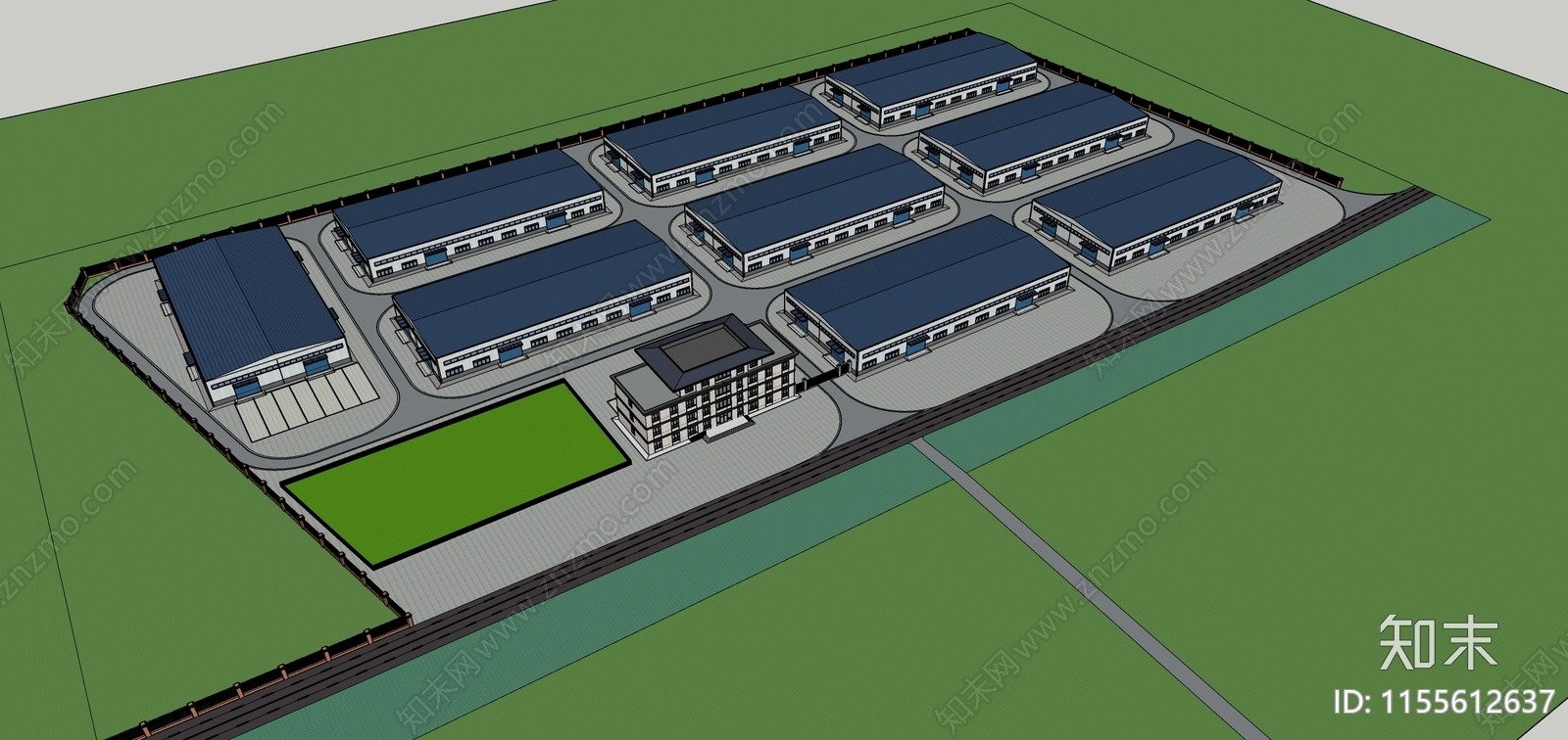 现代工厂厂房SU模型下载【ID:1155612637】