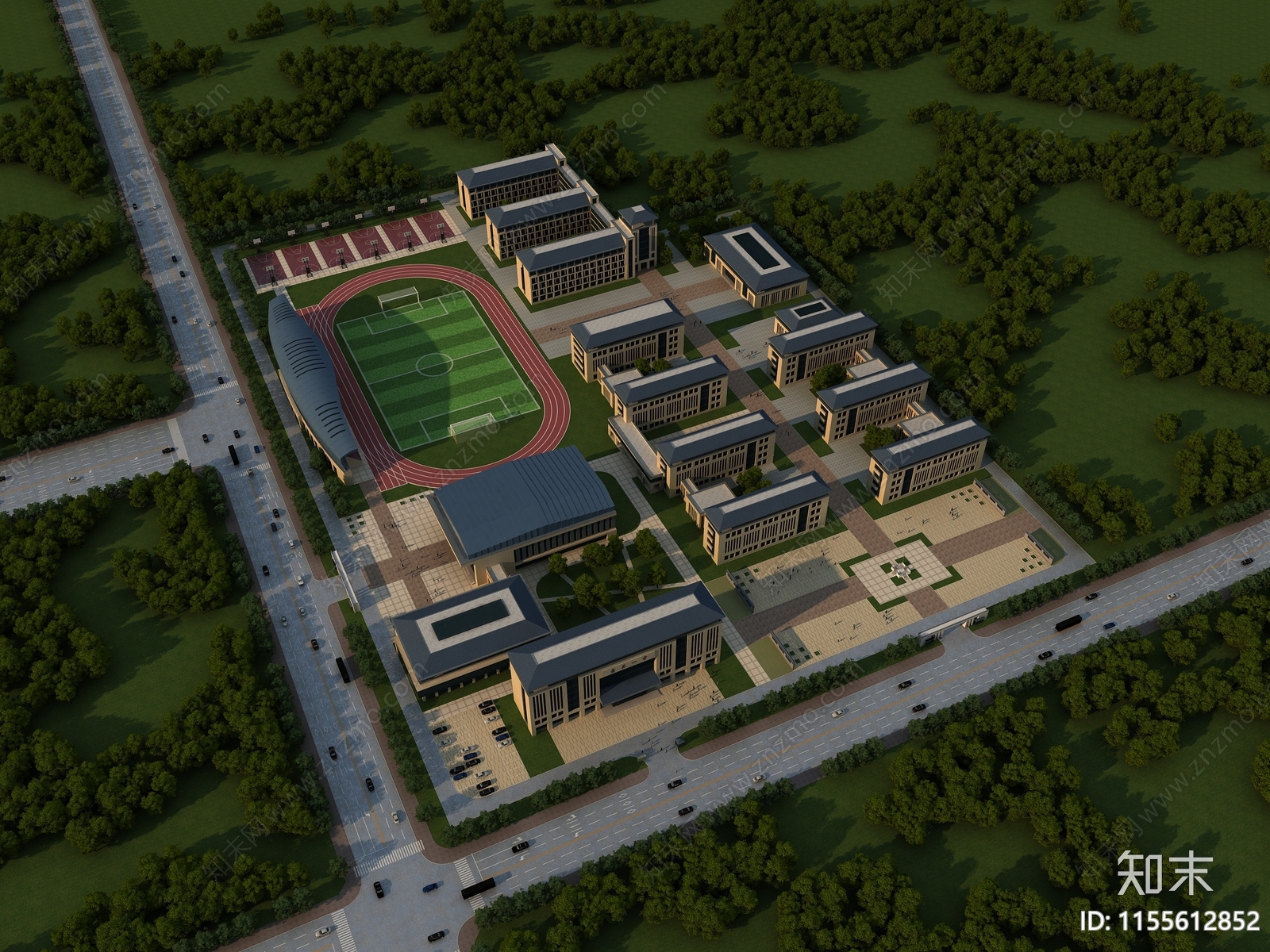 现代学校鸟瞰规划3D模型下载【ID:1155612852】