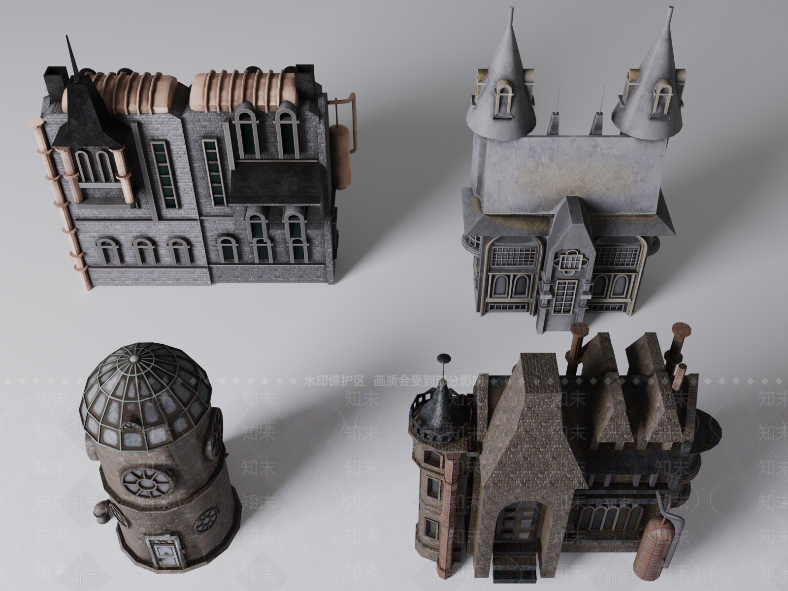 欧式古典城堡建筑外观3D模型下载【ID:1155614540】