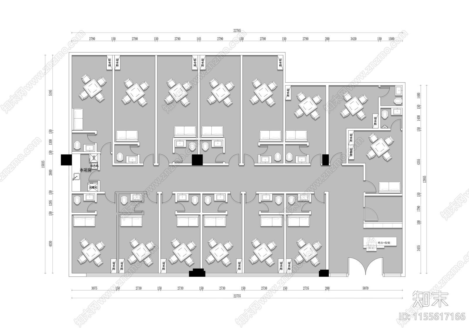 麻将馆棋牌室平面图cad施工图下载【ID:1155617166】