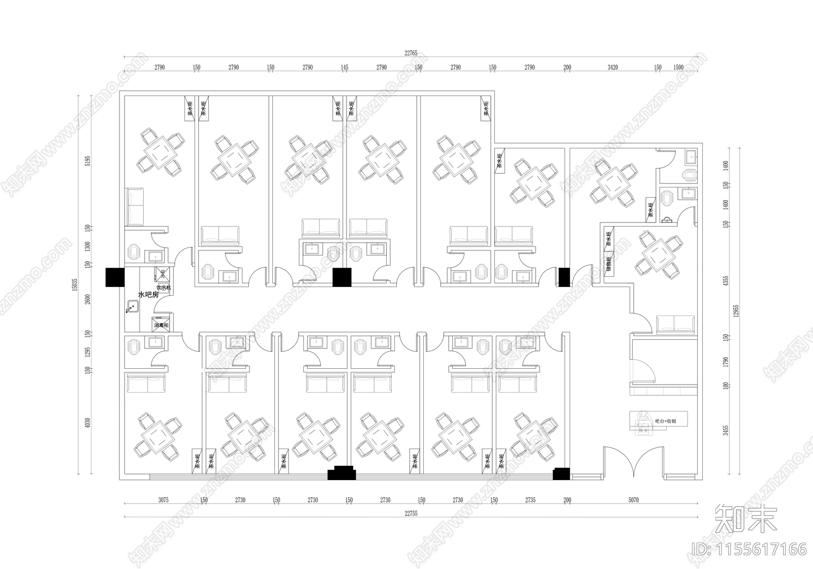 麻将馆棋牌室平面图cad施工图下载【ID:1155617166】