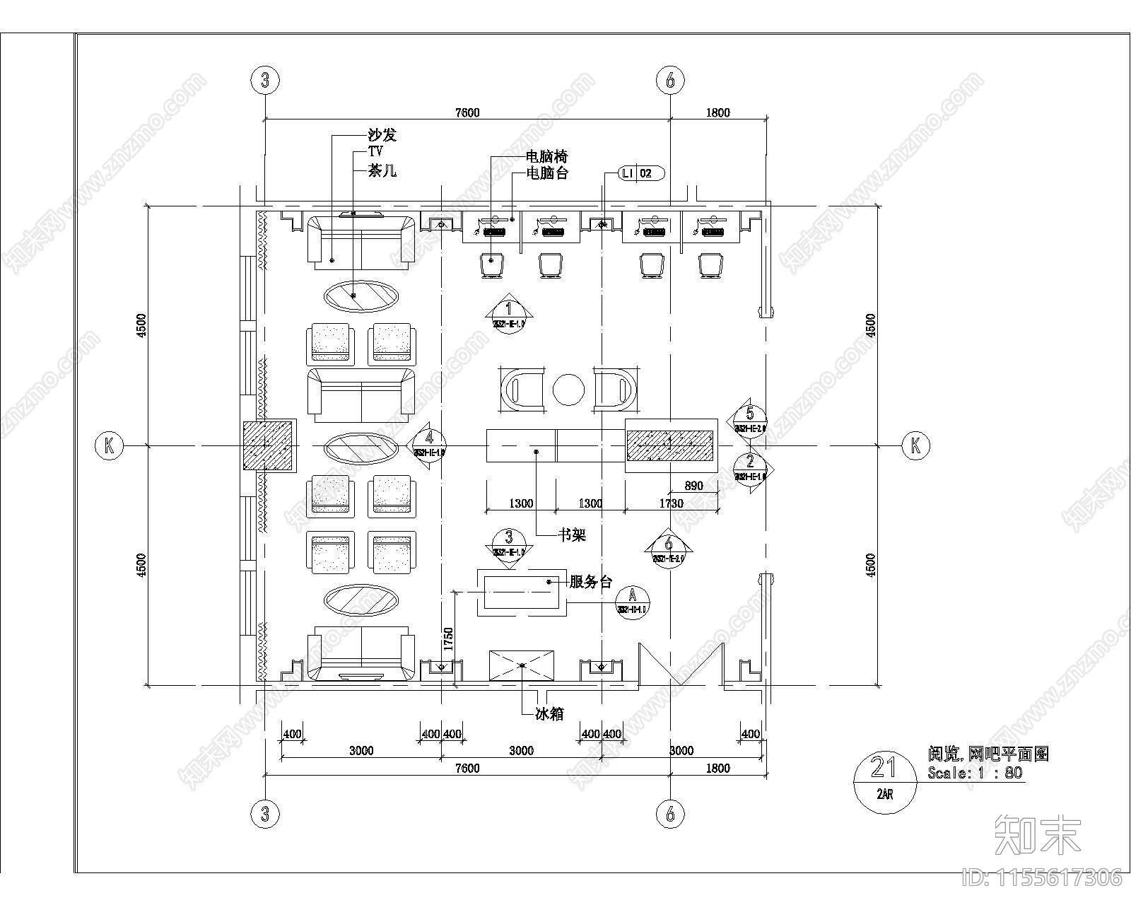 高档网吧CADcad施工图下载【ID:1155617306】