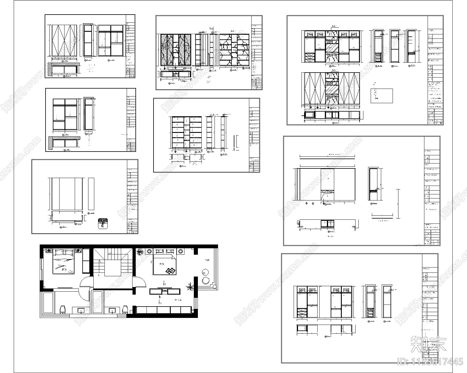 现代高档卧室柜CADcad施工图下载【ID:1155617445】