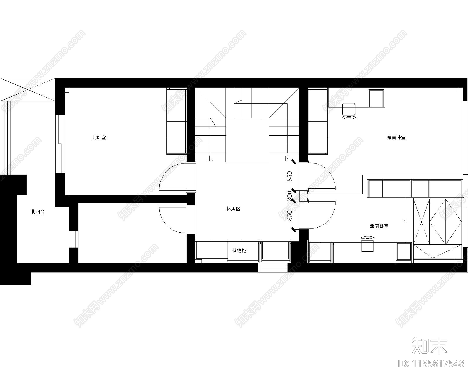 奉贤别墅二层家具施工图下载【ID:1155617548】