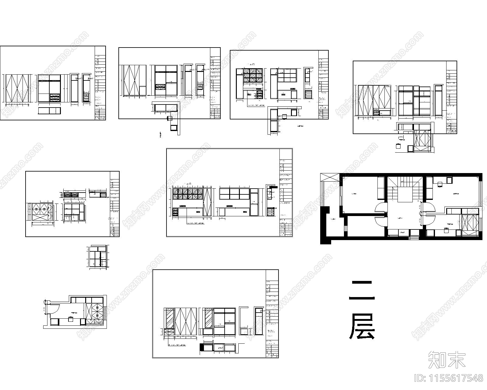 奉贤别墅二层家具施工图下载【ID:1155617548】