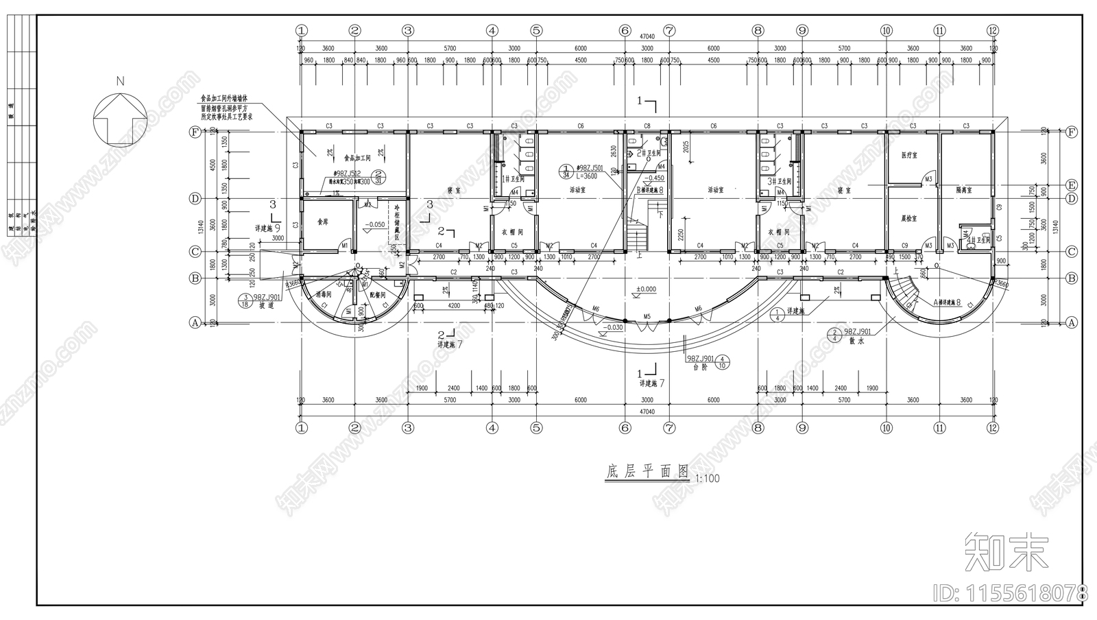 6班幼儿园建筑cad施工图下载【ID:1155618078】