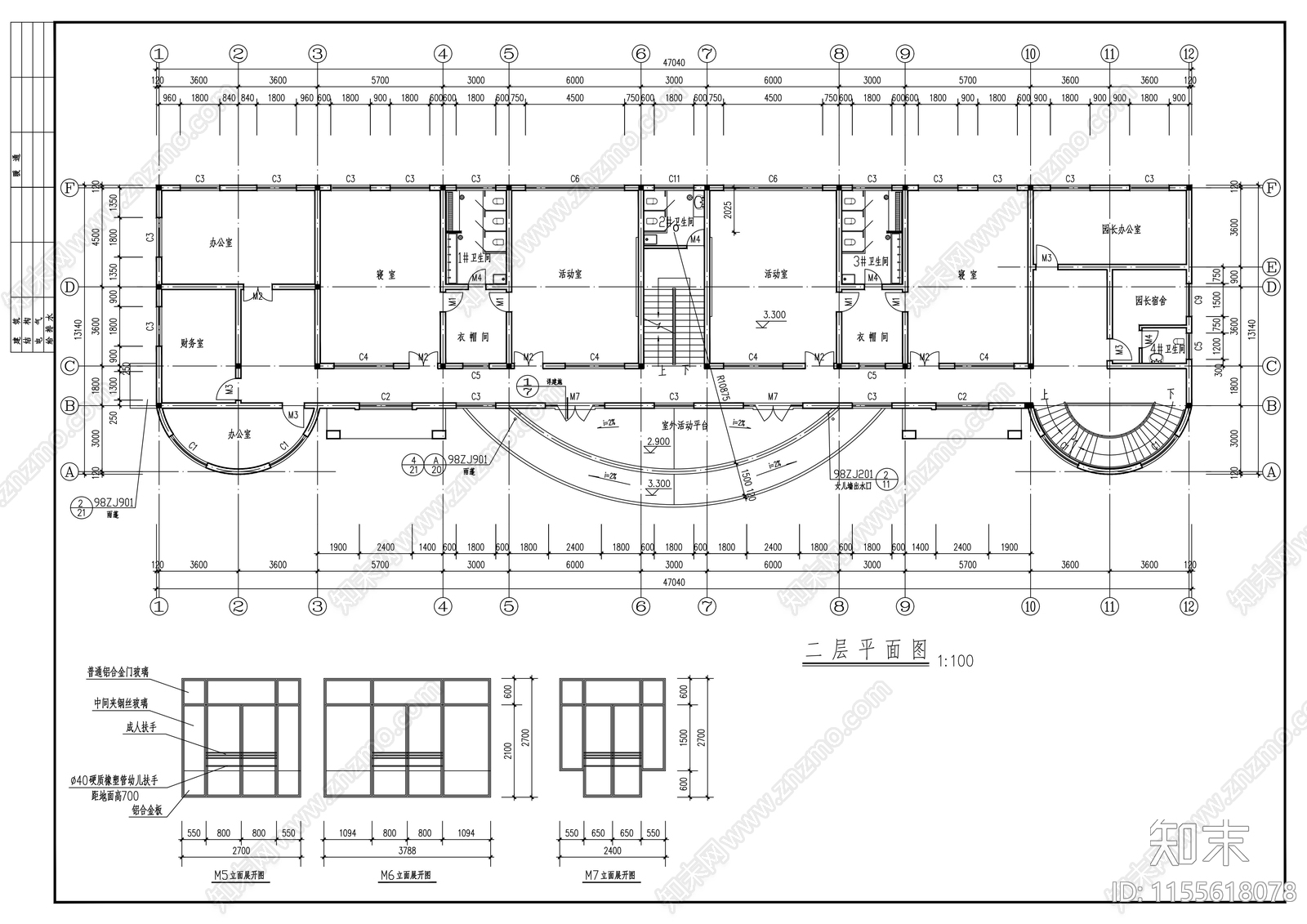 6班幼儿园建筑cad施工图下载【ID:1155618078】