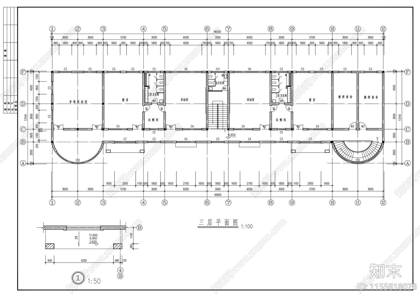 6班幼儿园建筑cad施工图下载【ID:1155618078】