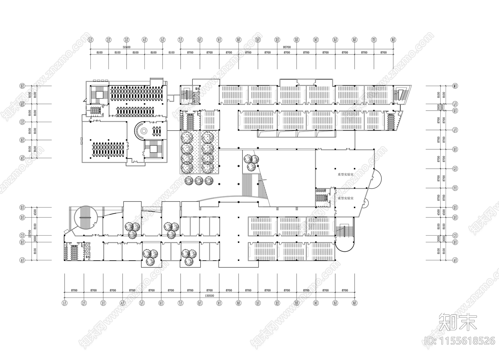 大学教学楼方案设计cad施工图下载【ID:1155618526】