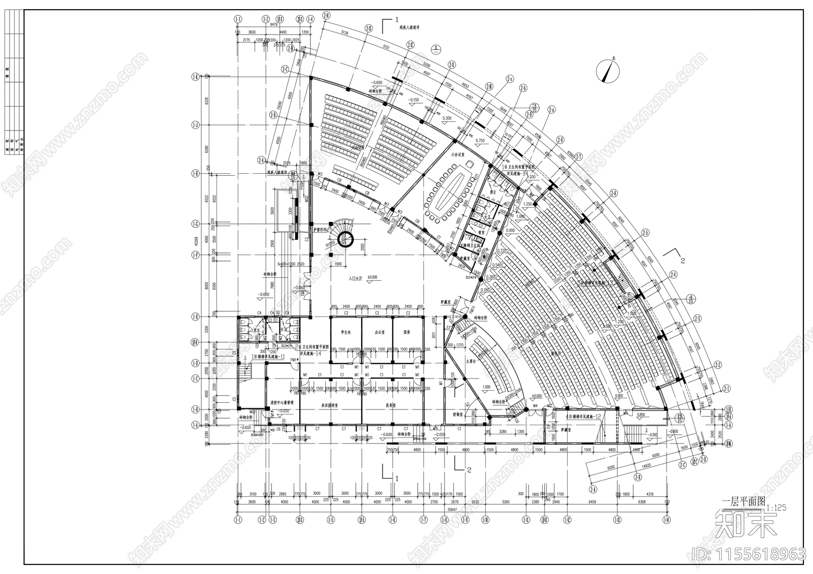 高校行政楼建筑cad施工图下载【ID:1155618963】