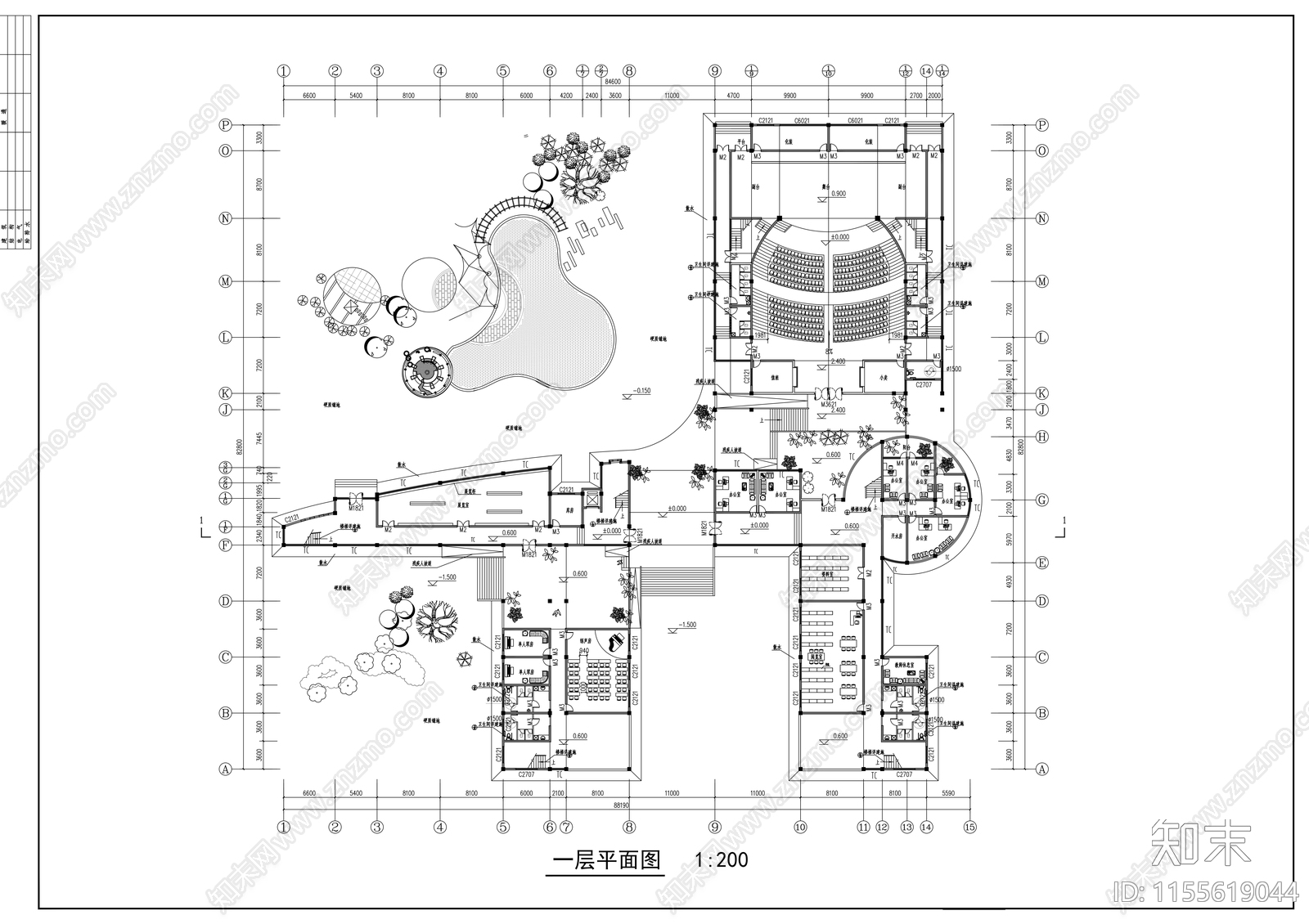 高校艺术中心设计cad施工图下载【ID:1155619044】