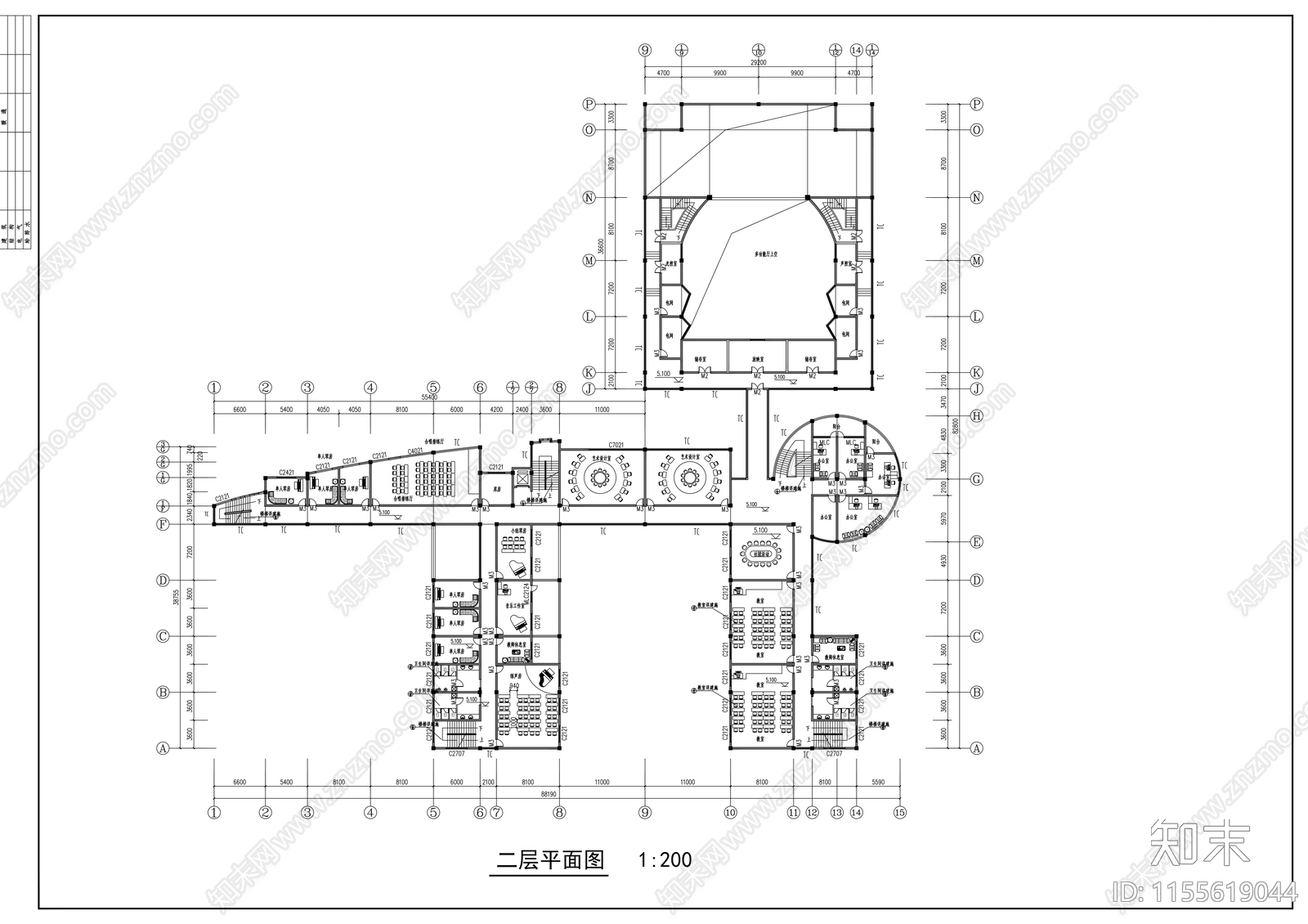 高校艺术中心设计cad施工图下载【ID:1155619044】