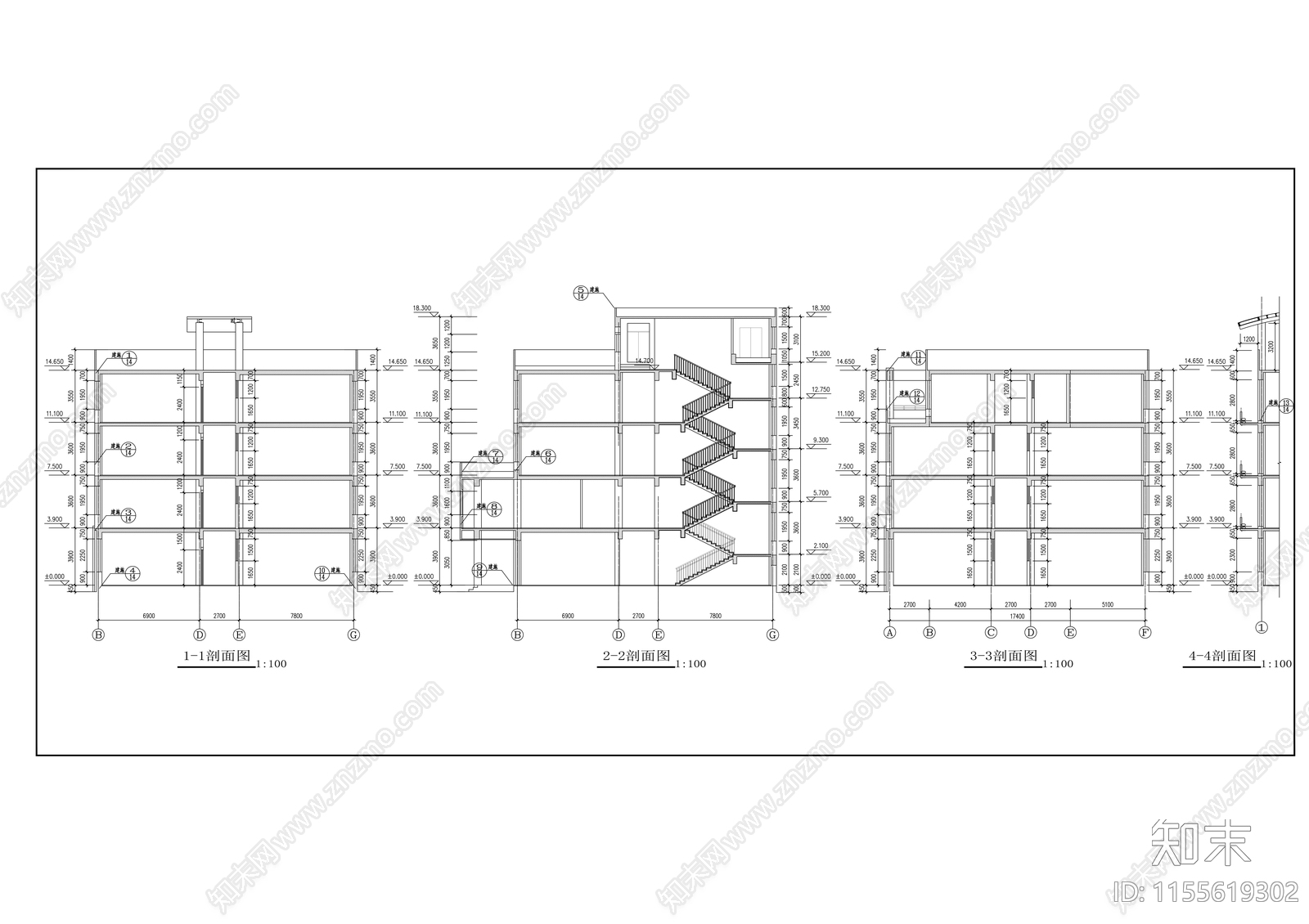 红旗小学教学楼建筑cad施工图下载【ID:1155619302】