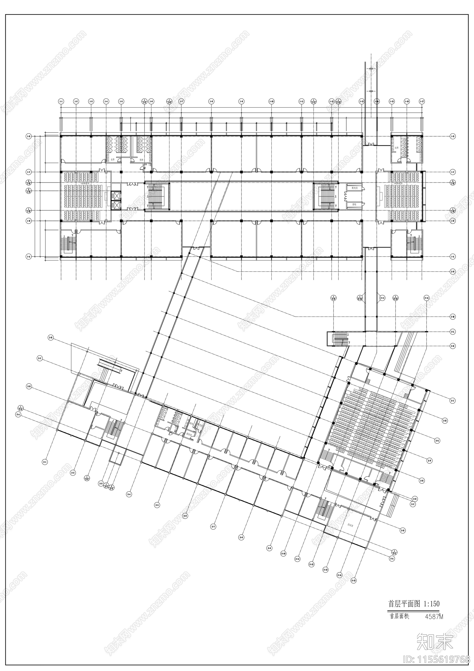 农业大学人文馆社科楼cad施工图下载【ID:1155619768】