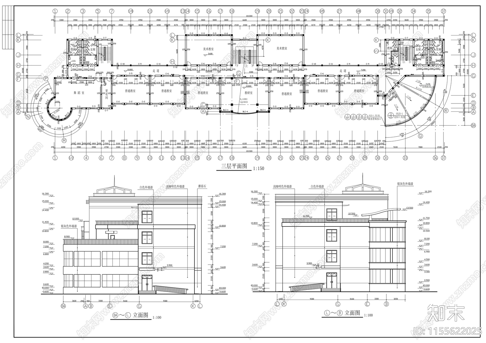 学校建筑cad施工图下载【ID:1155622025】
