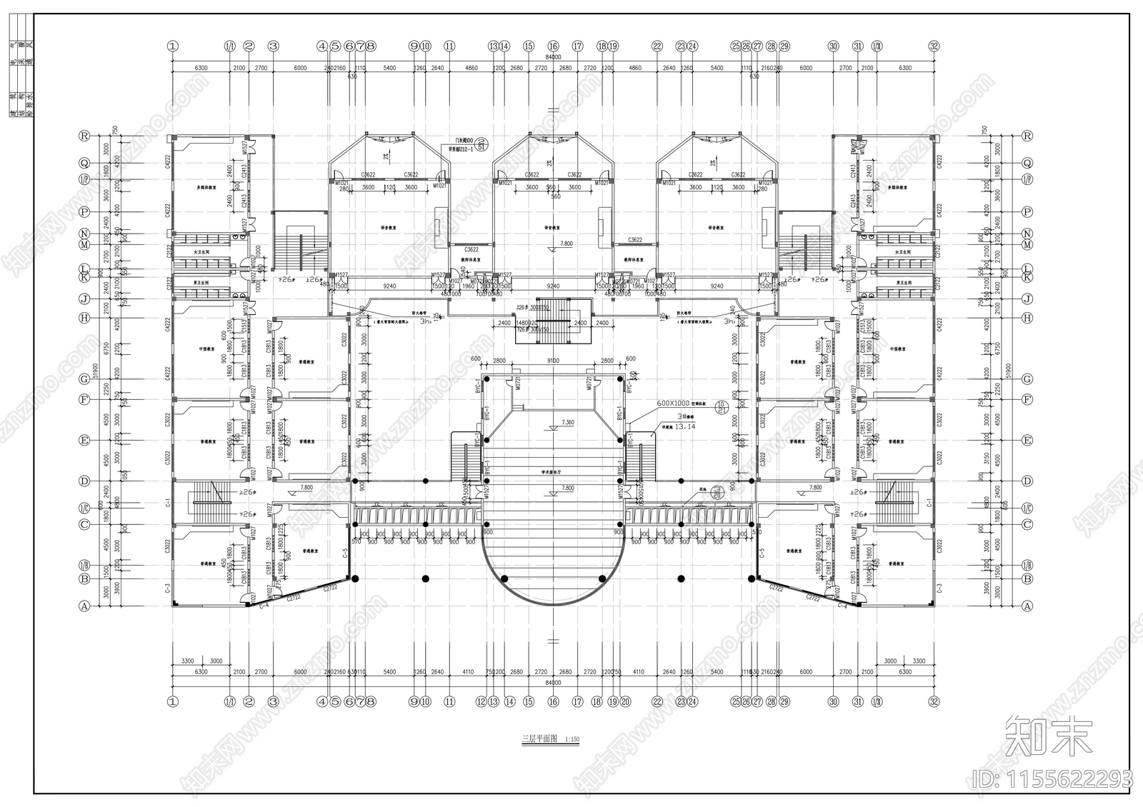 学校建筑cad施工图下载【ID:1155622293】