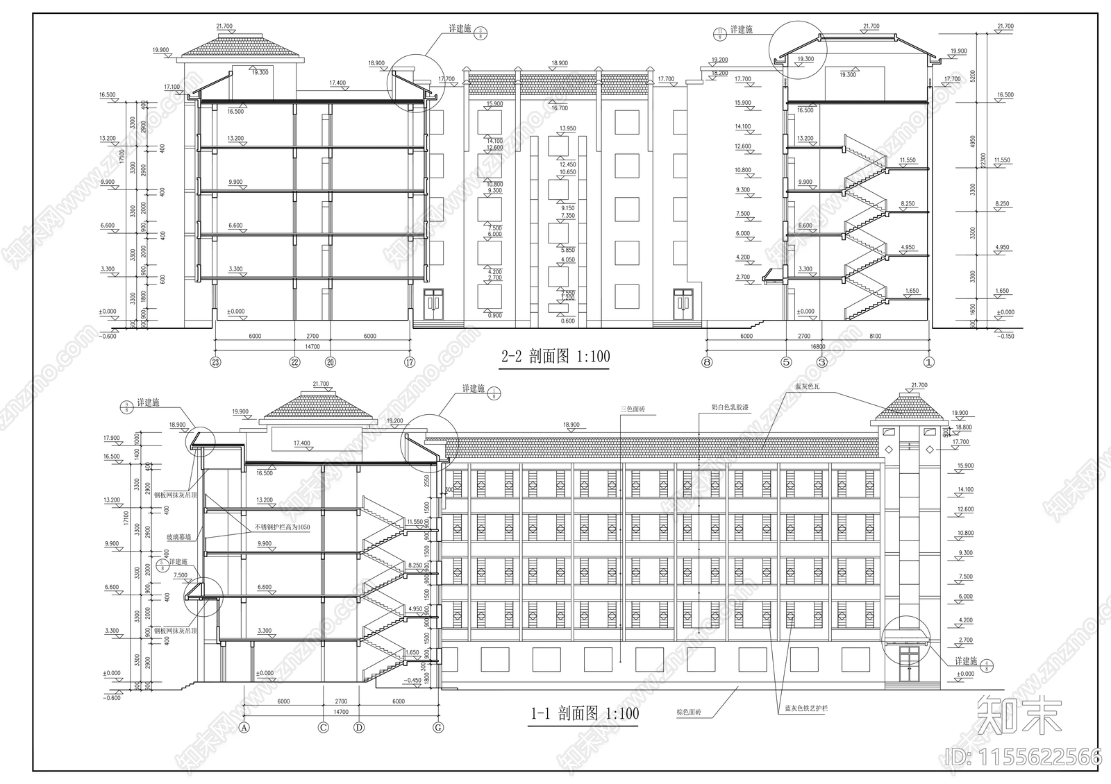 学校宿舍楼全套建筑施工图下载【ID:1155622566】