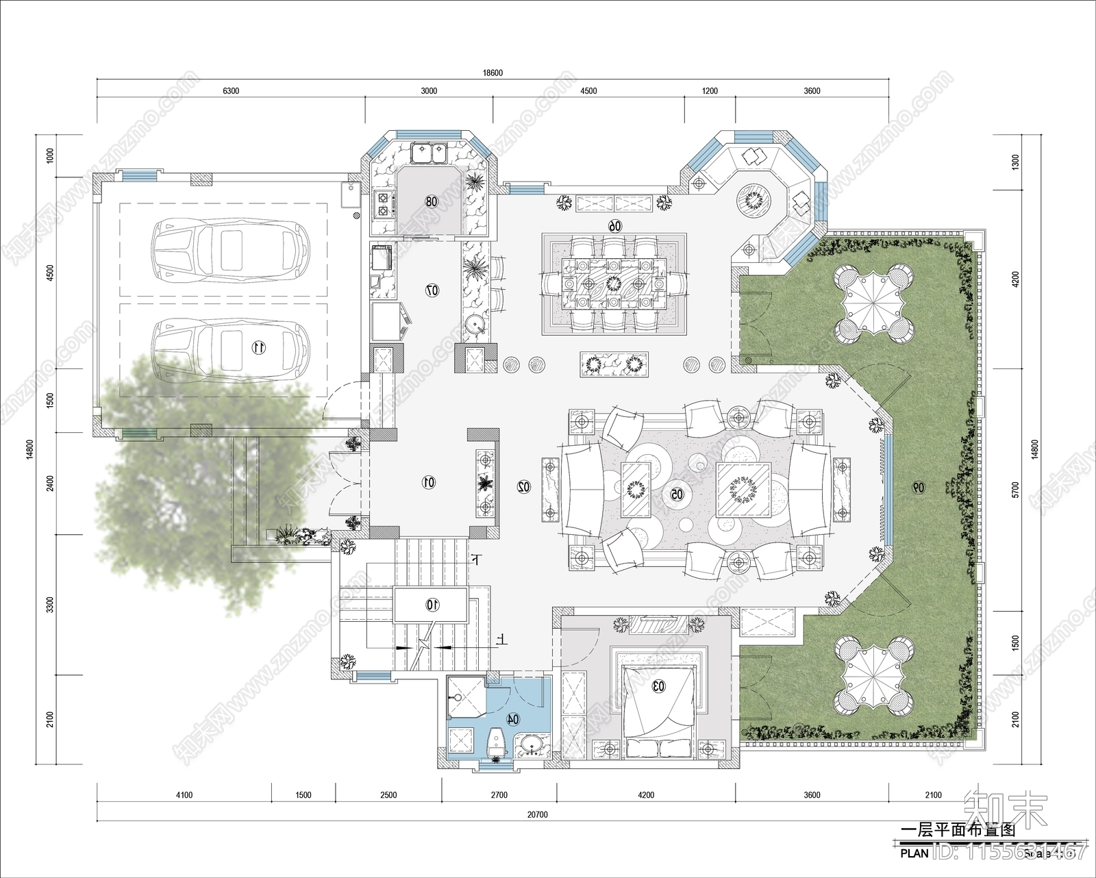 600平复式跃层私人别墅平面布置图施工图下载【ID:1155631467】