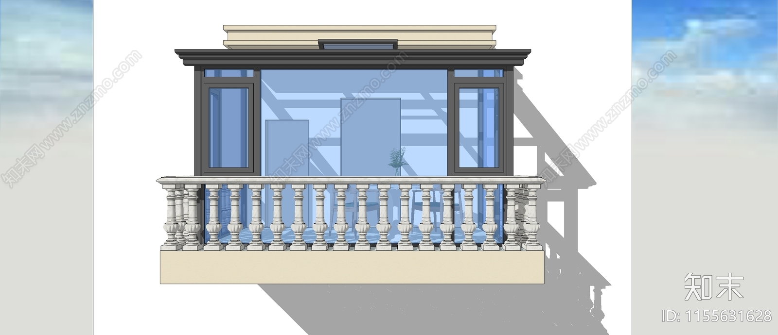 简欧露台阳光房SU模型下载【ID:1155631628】