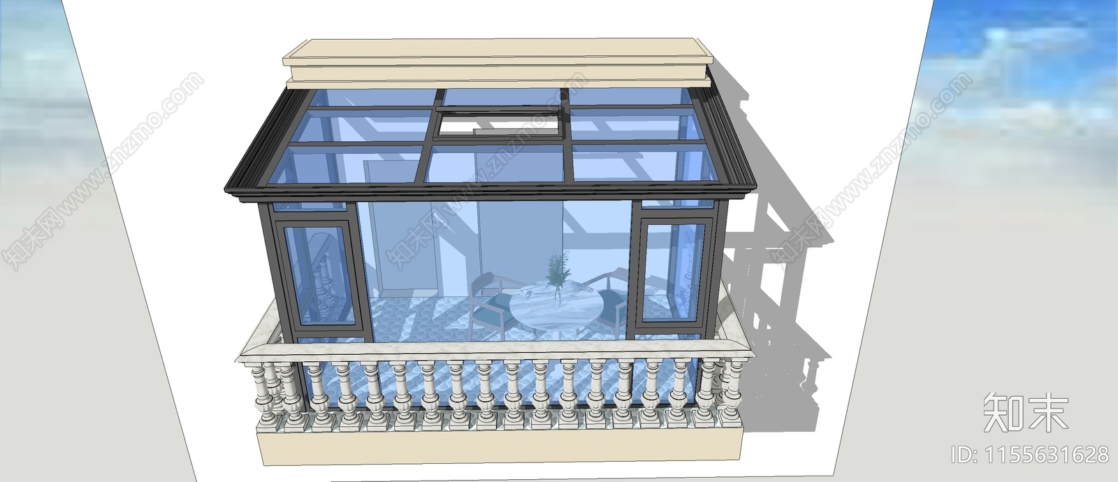 简欧露台阳光房SU模型下载【ID:1155631628】