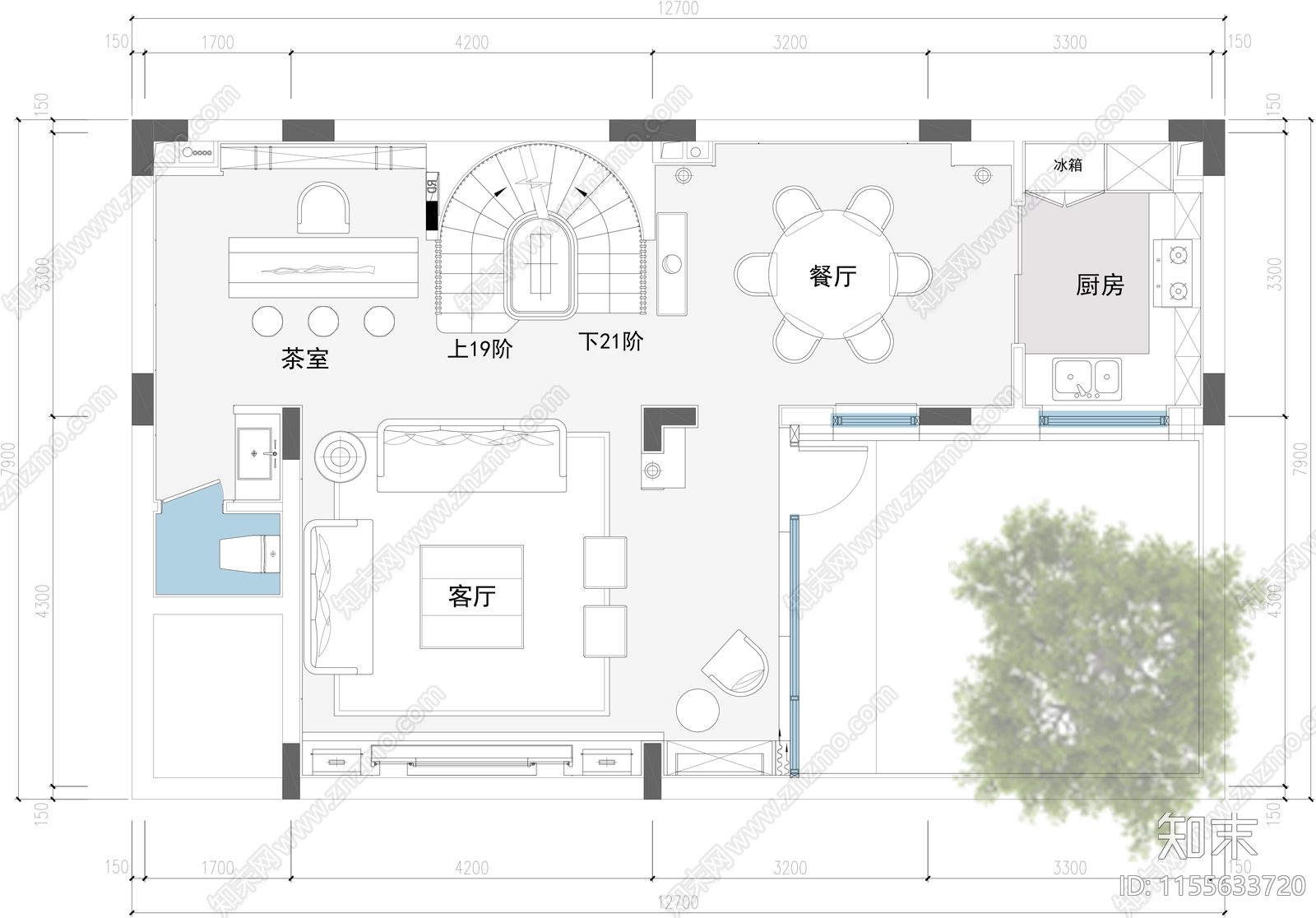 100平别墅接待区平面布置图cad施工图下载【ID:1155633720】